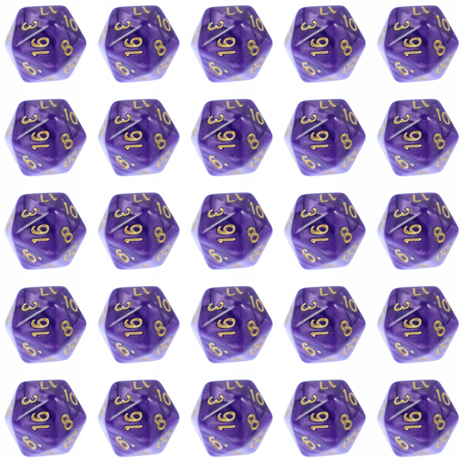 ZESTAW 25 KOSTEK K20 RPG AMETYSTOWA DOLINA KOŚĆ DWUDZIESTOŚCIENNA
