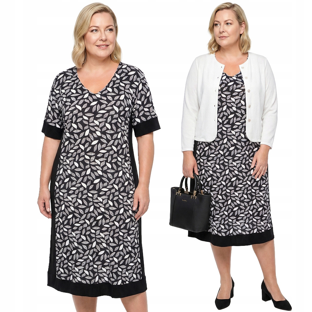 Černá šaty s lístky plus size velikost 56/58