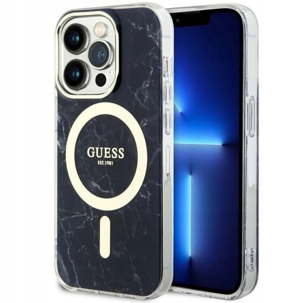 Etui Guess Marble MagSafe na iPhone 14 Pro czarne