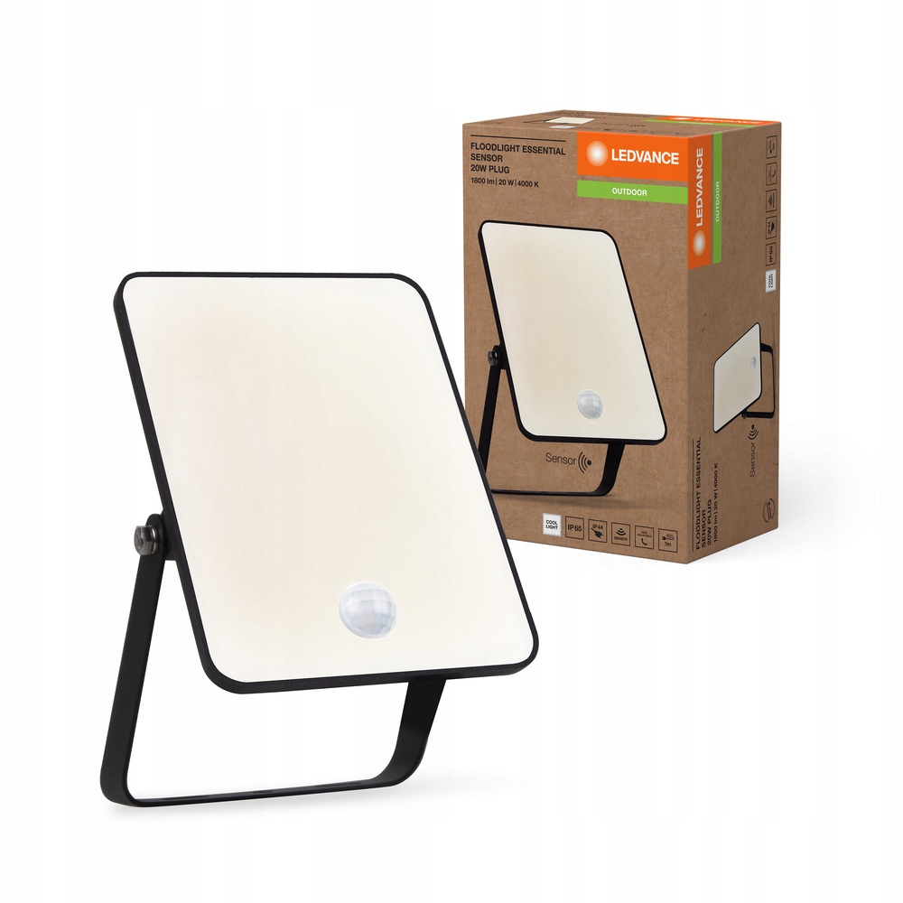 Led reflektor 20W 1800lm 4000K IP65 čierny s snímačom pohybu a súmraku