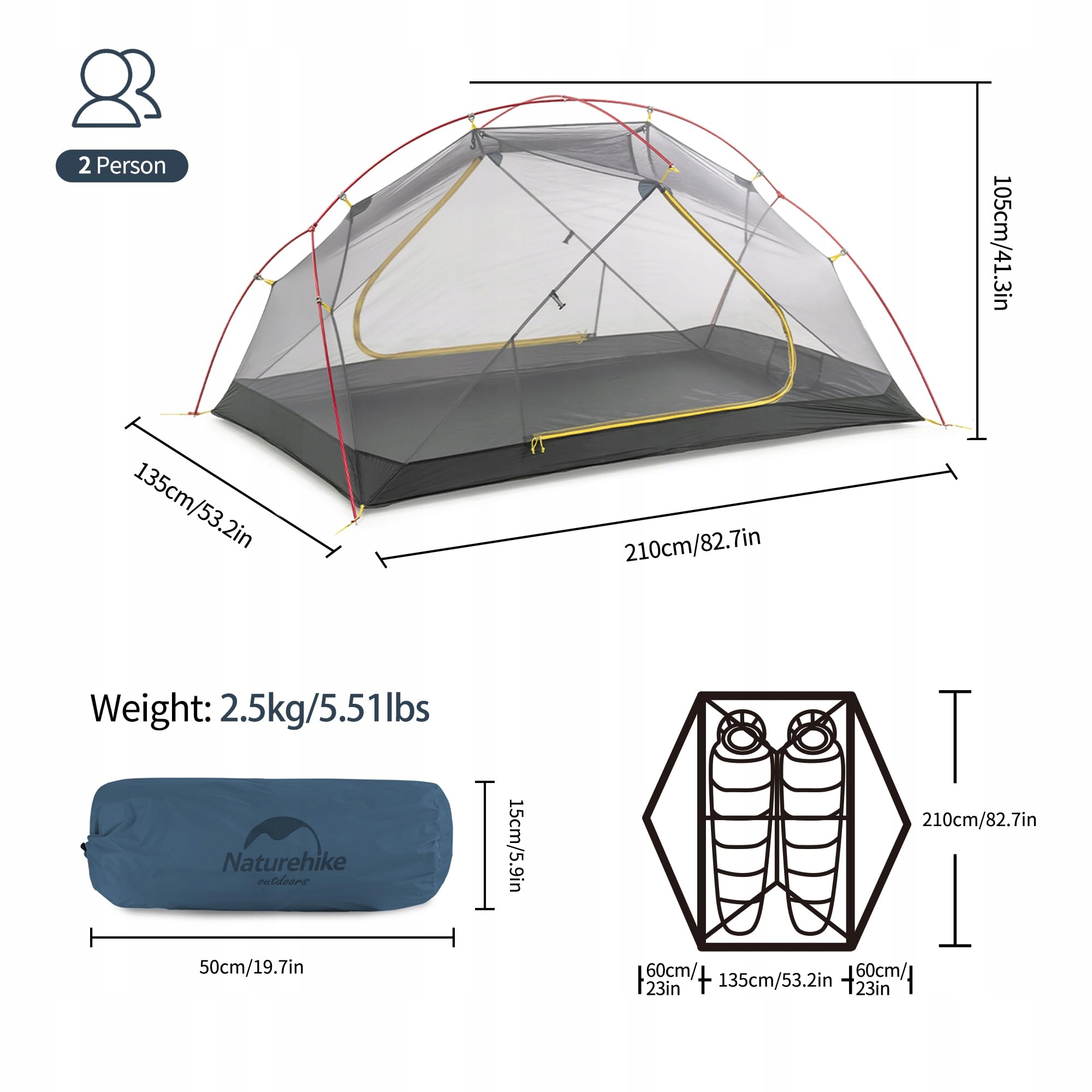 NATUREHIKE Mongar Namiot 2 Osobowy Ultralekki Camping Trekking 3 Sezony — miniatura 4