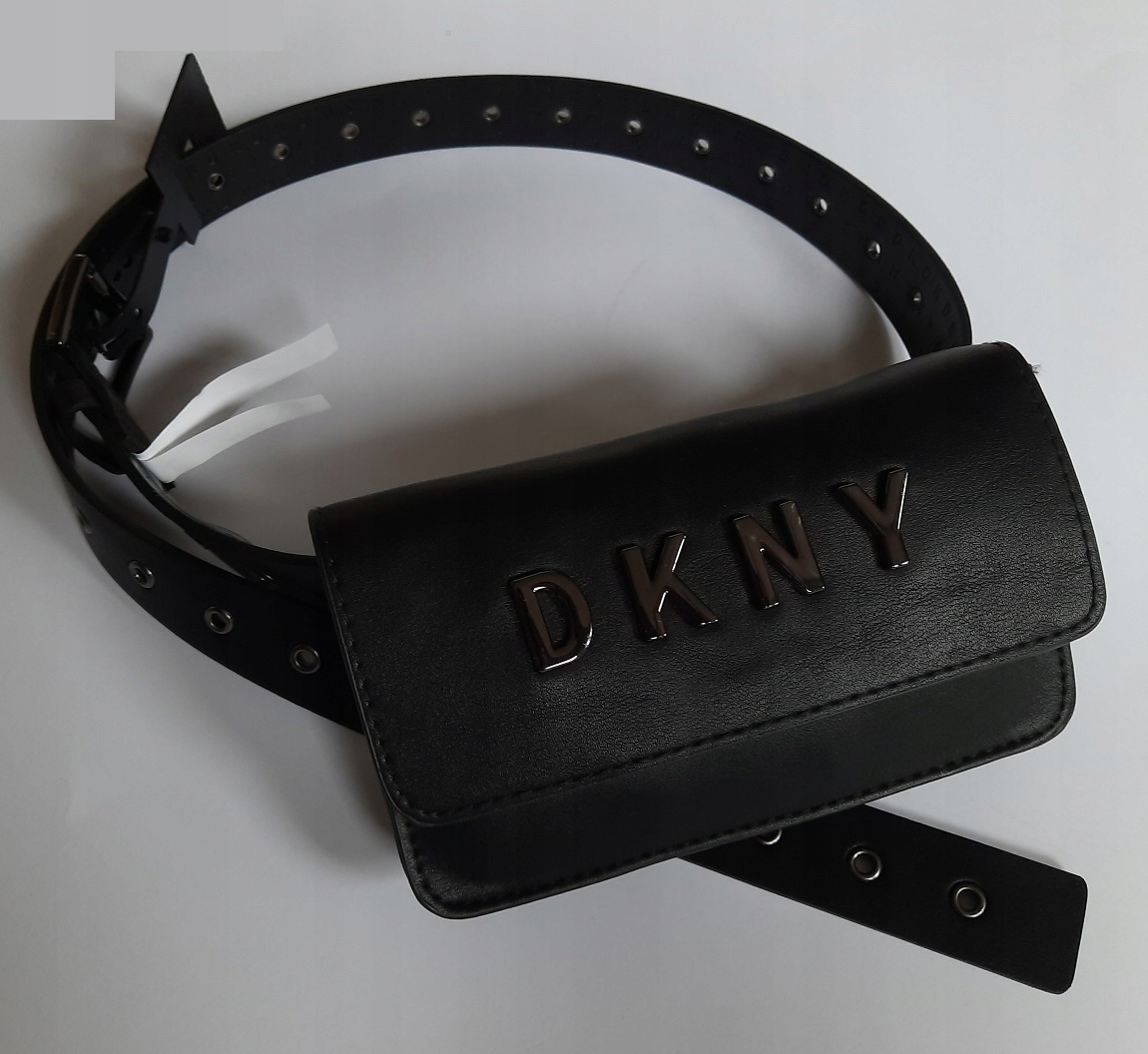 

Dkny nerka, torebka na pas, Czarne Metaliczne Logo