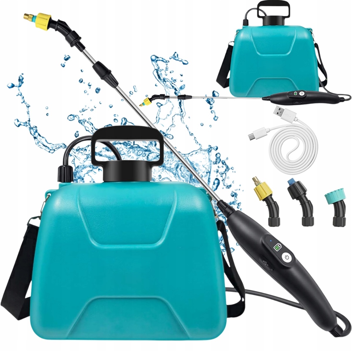 2200 mAh elektrický postřikovač 8 l se 3 tryskami a teleskopickým prodloužením