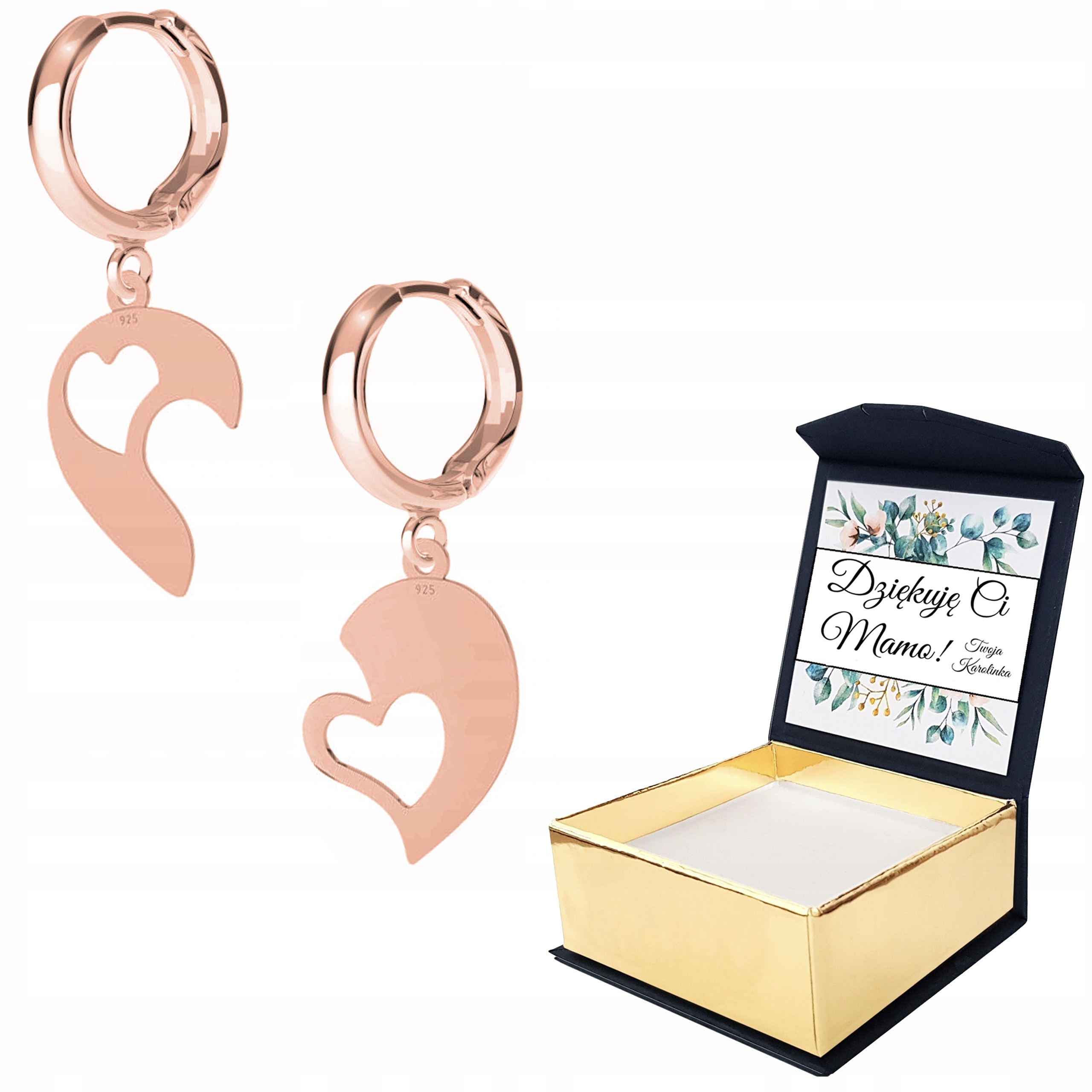 Náušnice růžové zlato Zlomená srdce Vlastní Potisk