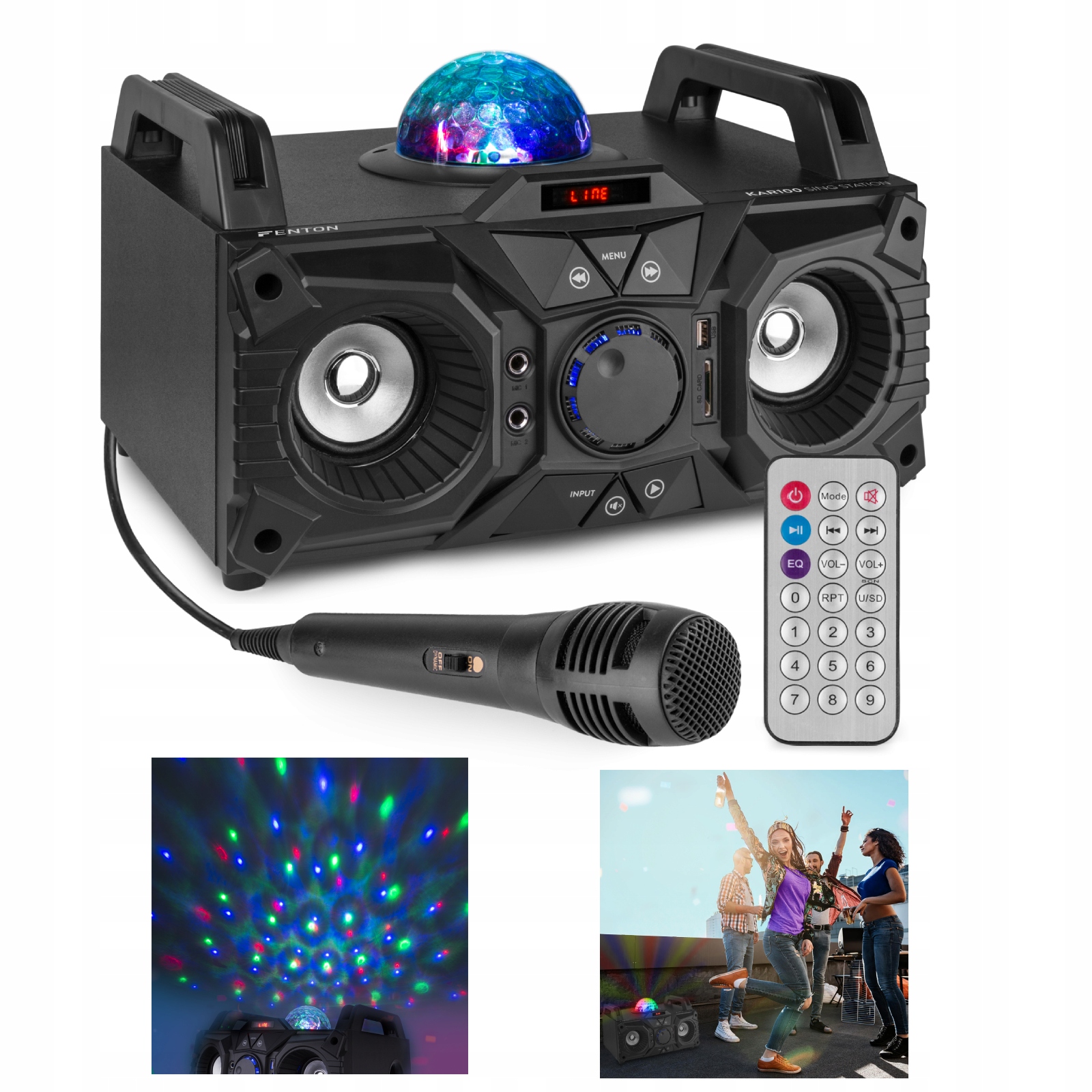 

Zestaw Karaoke Boombox Led Usb Bt Mikrofon Pilot