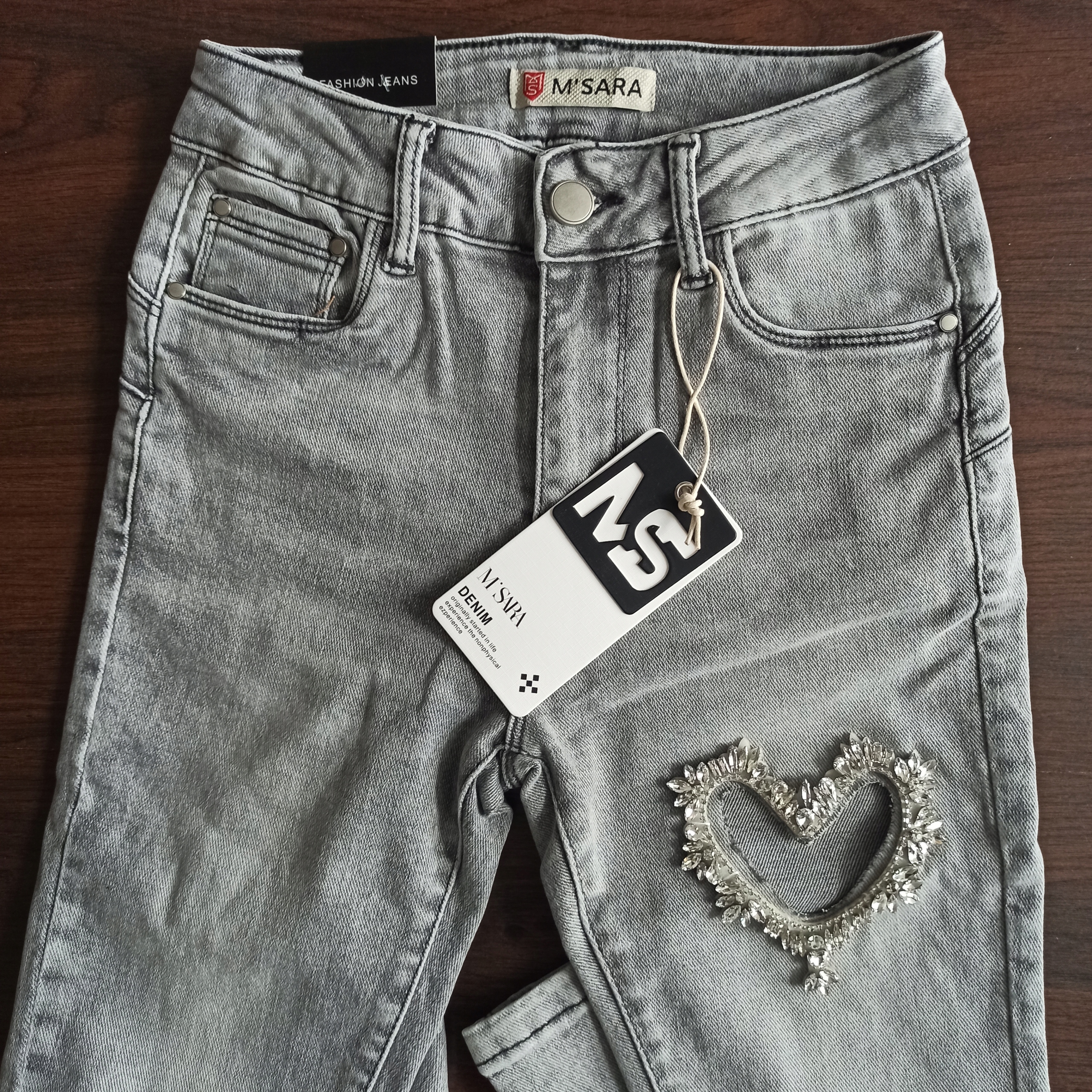 Spodnie Jeansowe M Sara Szare Modelujące Nowość 30 Zapięcie zamek