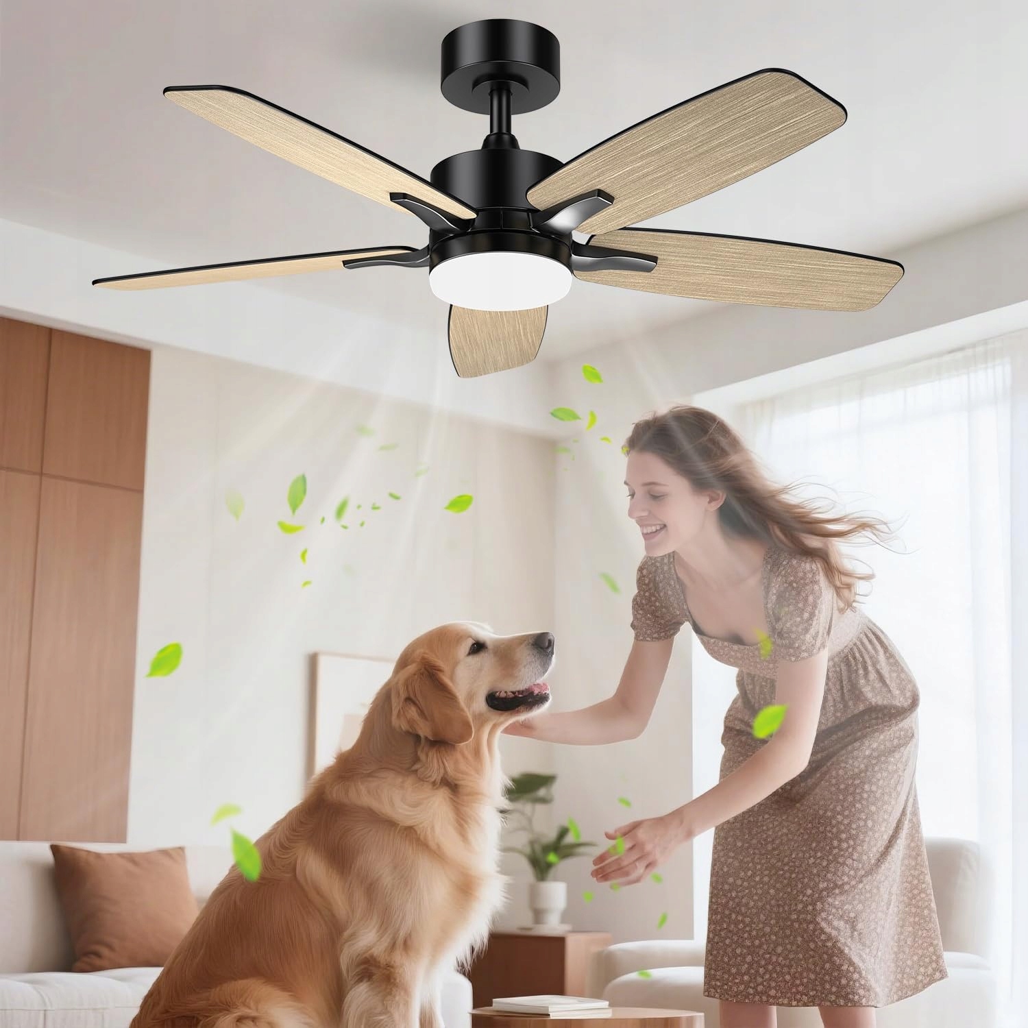 Stropný ventilátor Led lampa 106 cm Obojstranné drevo/čierna s diaľkovým ovládaním