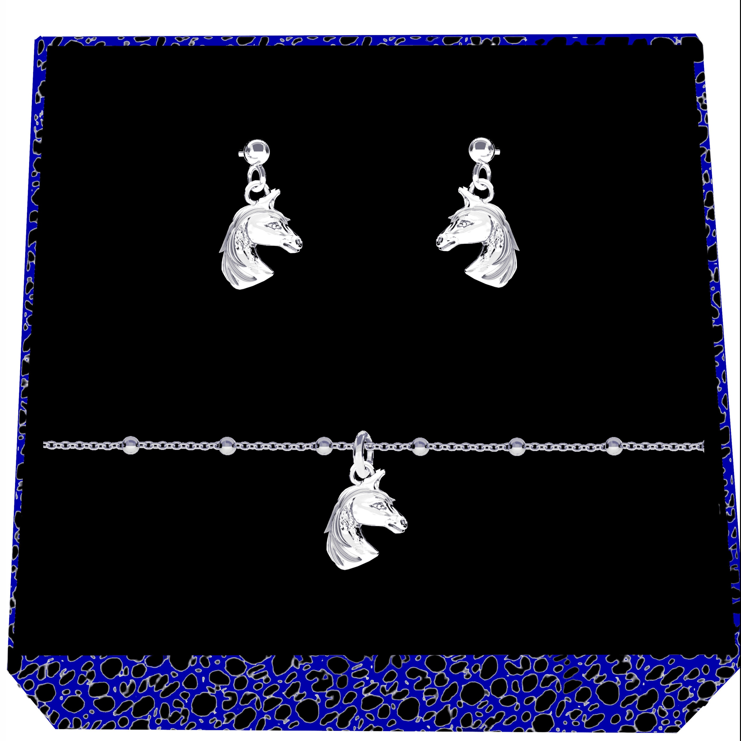 Kůň Hlava Koně Stříbrný kuličkový komplet šperků stříbro 925