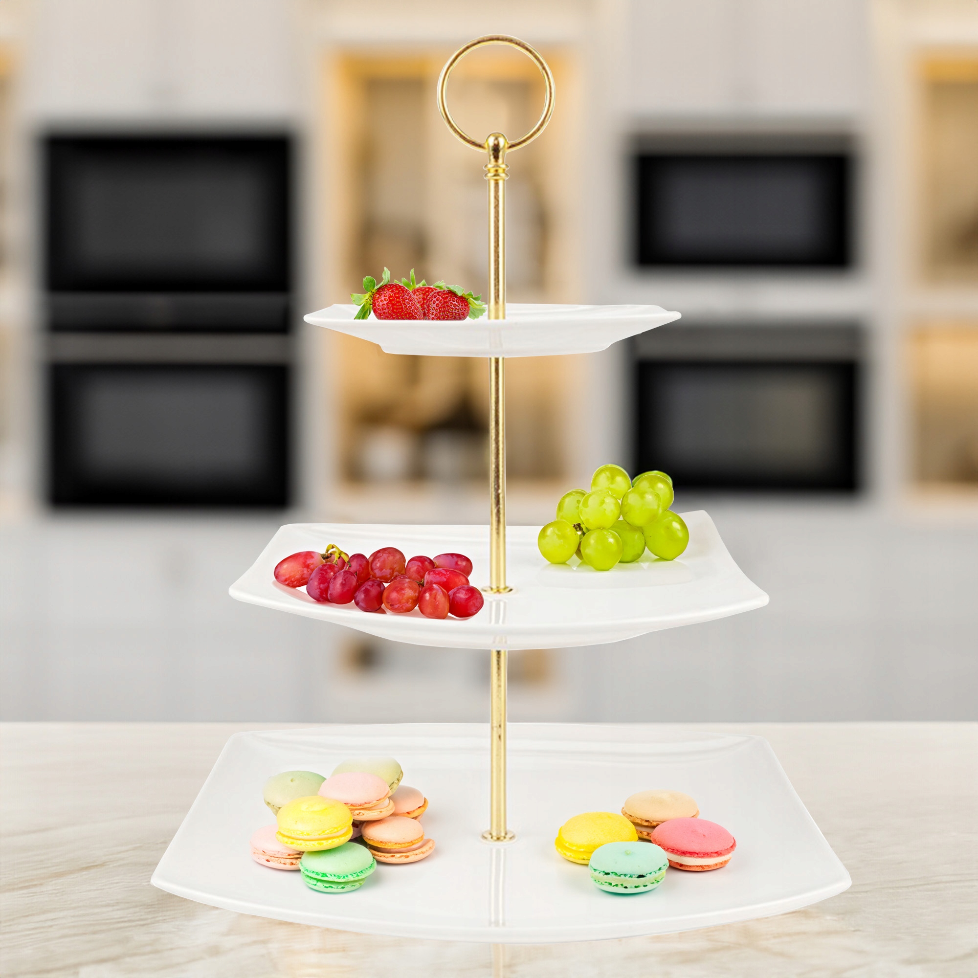 PATERA PORCELANOWA PIĘTROWA BIAŁA NOWOCZESNA NA CIASTO OWOCE 3-POZIOMOWA