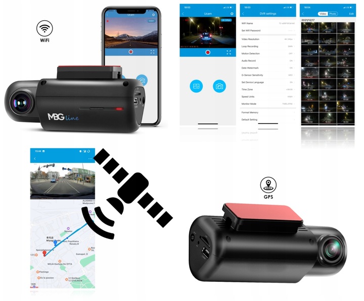 Wideorejestrator DUAL 2K + FHD MBGLine T2 GPS WIFI +64gb sim Marka MBG Line