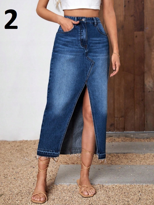 SPÓDNICA JEANSOWA DŁUGA ROZCIĘCIE JEANS KOLORY L Rozmiar L