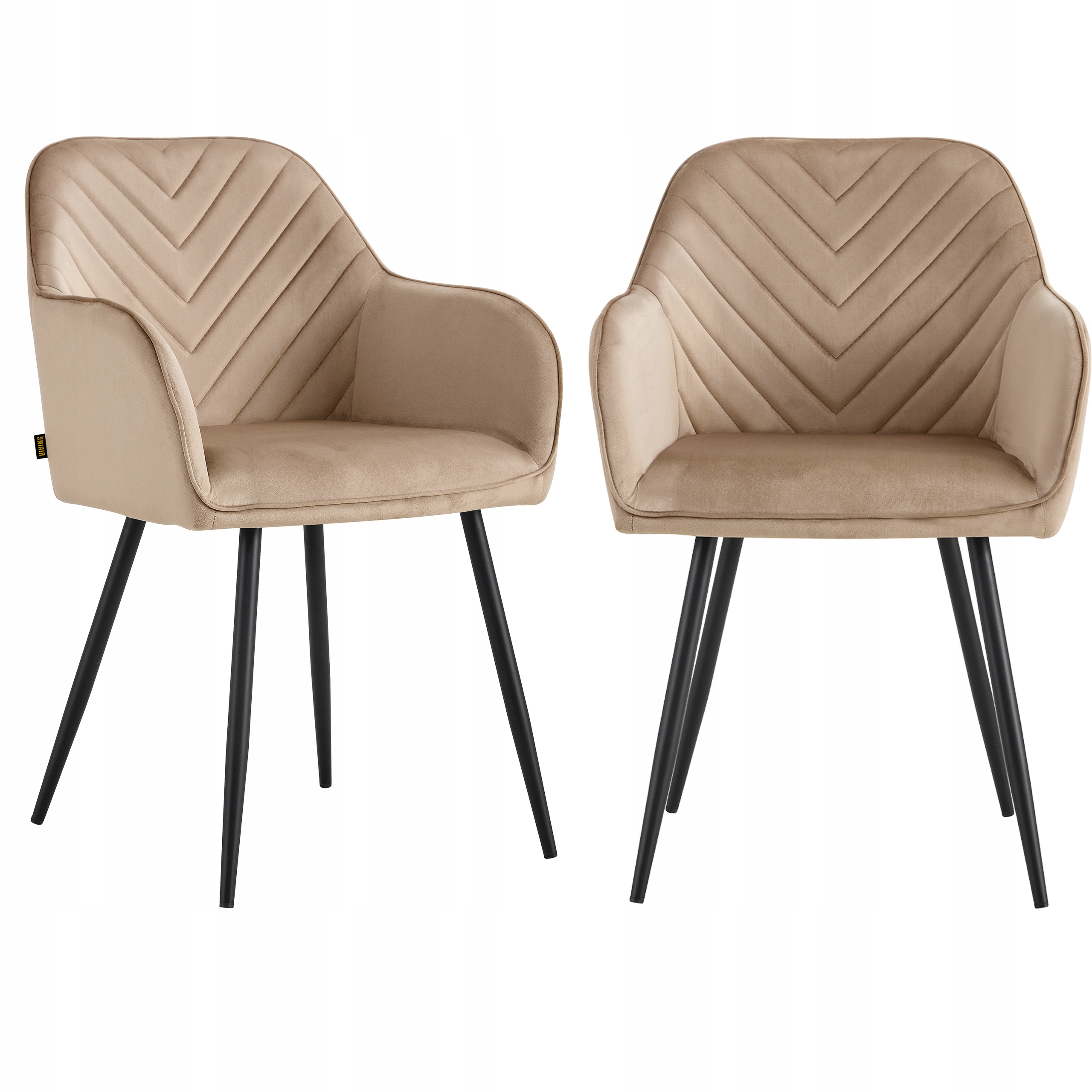 2 x Velúrová Čalúnená Stolička Harry Salon Jedálňa Béžová Čierne Nohy
