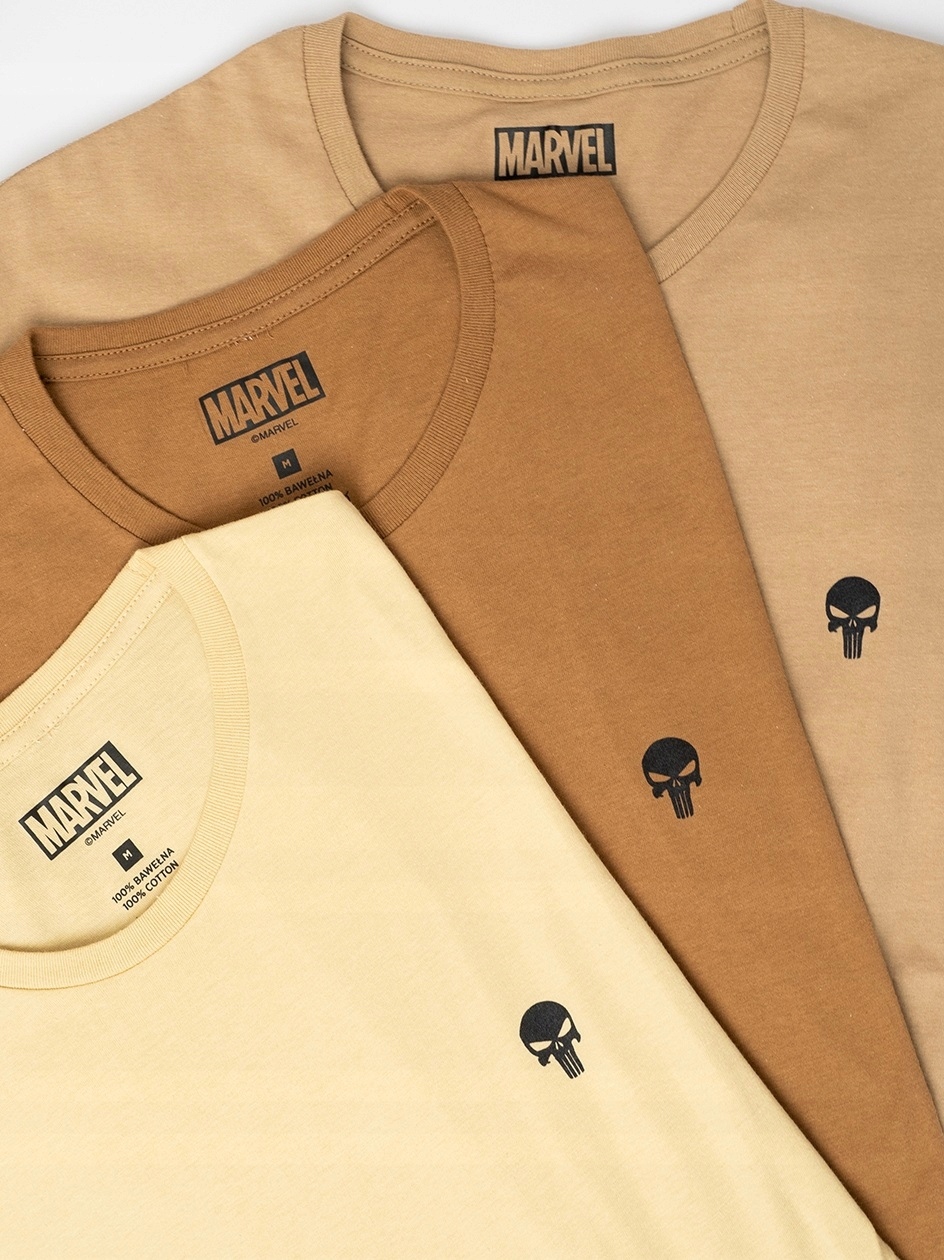 Sada Pánských Triček 3 Kusy T-shirt Béžová Hnědá Marvel Punisher Logo XL