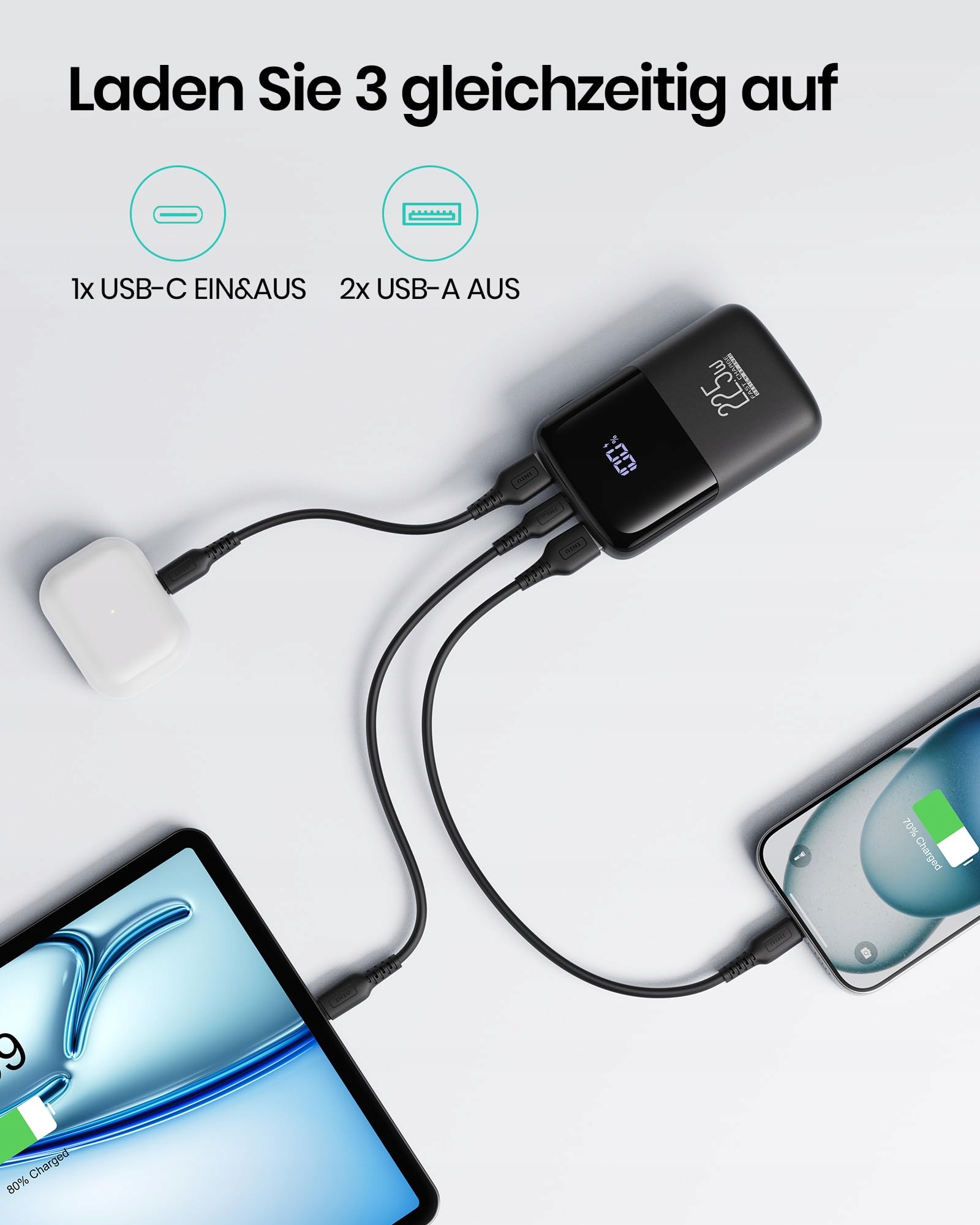 INIU Power Bank 22.5W 10000mAh USB C iPhone Samsung iPad — miniatura 7