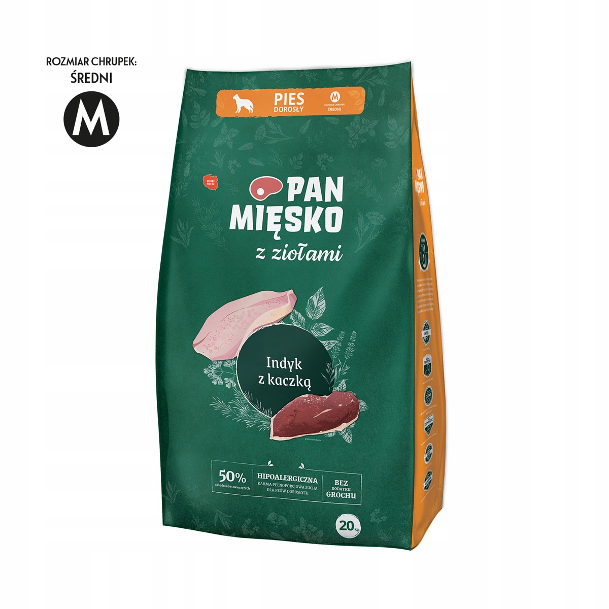 Krmivo pro psy Pan Mięsko s bylinkami Krůta s kachnou M 20 kg