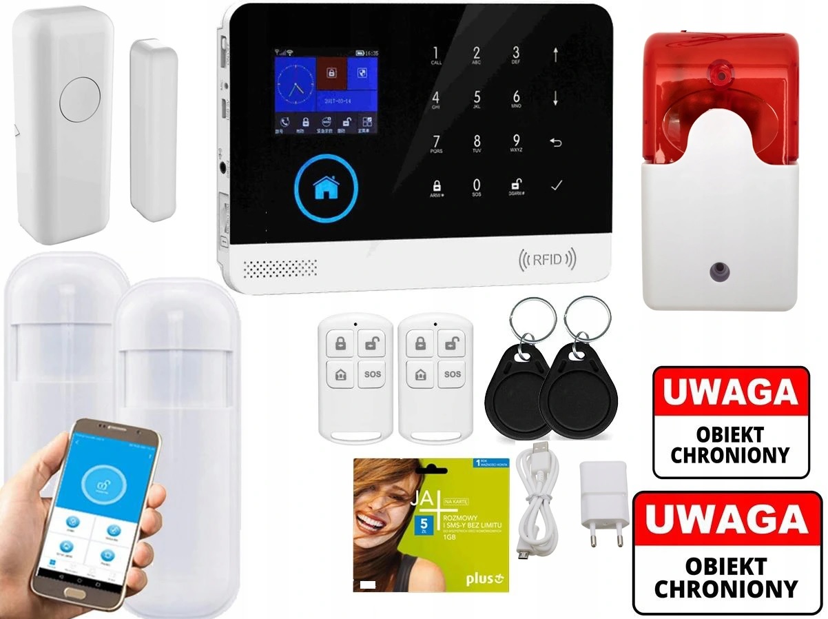 BEZPRZEWODOWY ALARM GSM WIFI APP POLSKI PL SYRENA