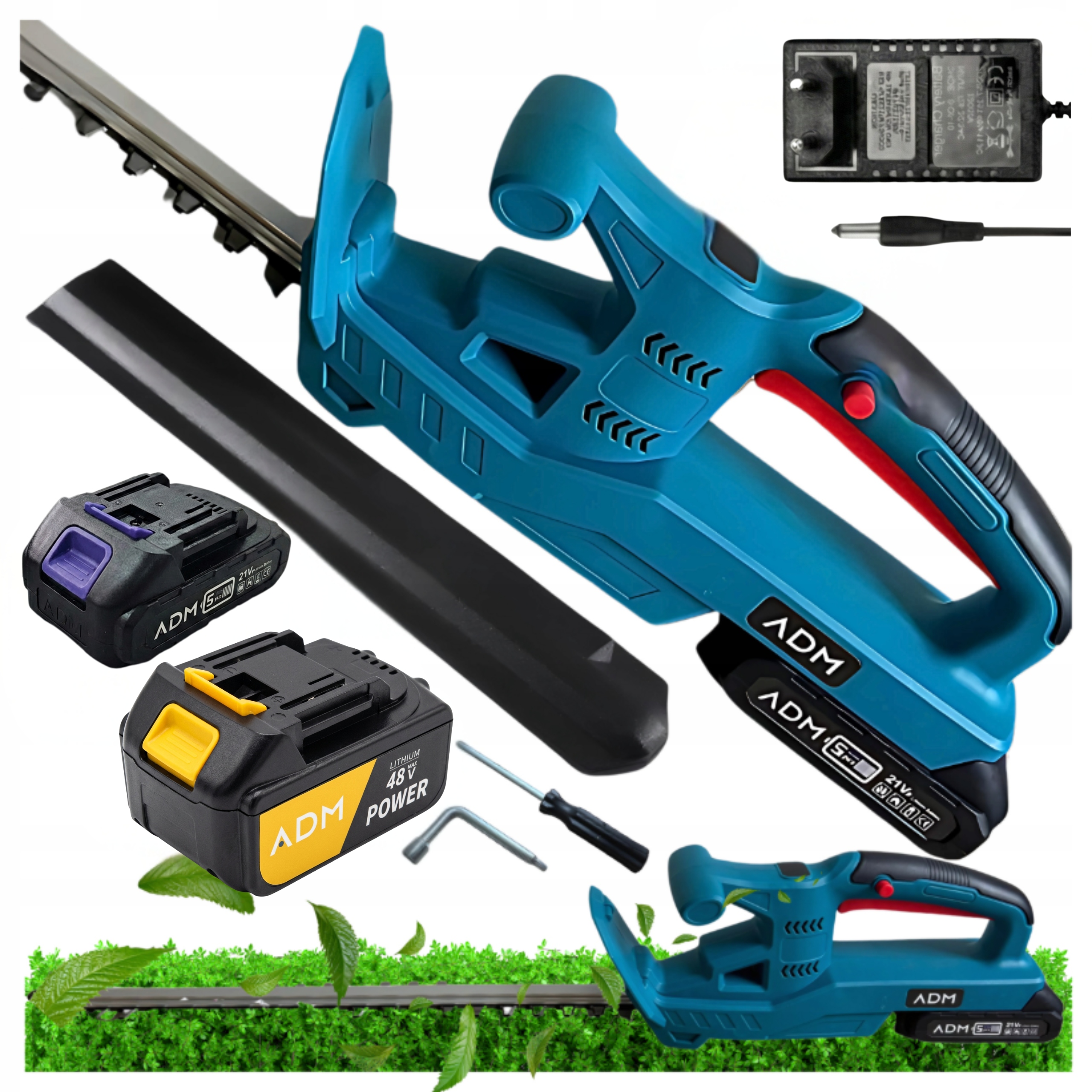 Nożyce do Cięcia Żywopłotu Akumulatorowe Adm 52cm +2 Baterie Lekkie Solidne