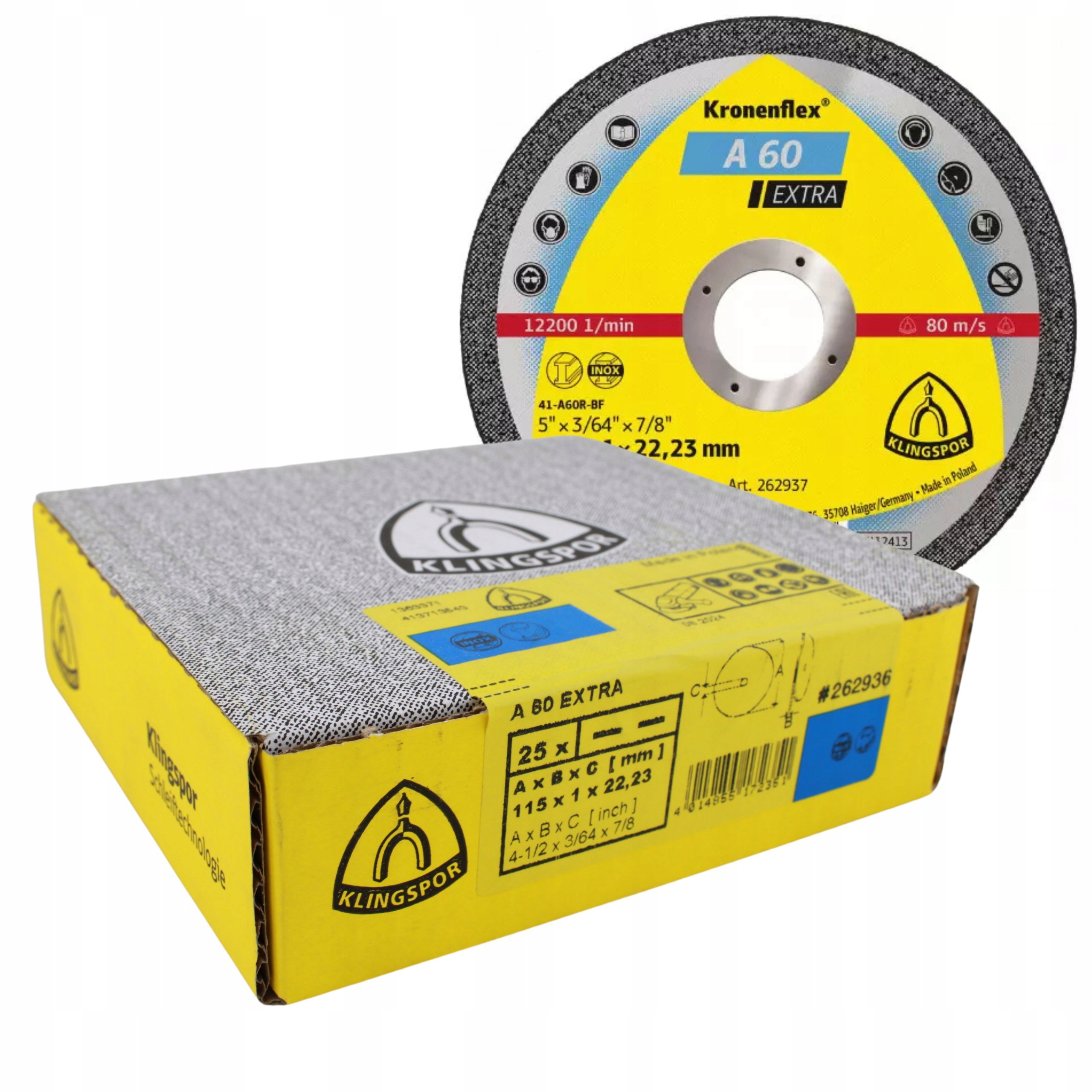 Tarcza do metalu 41 115x1.0x22 Klingspor A60 Extra 262936 Opakowanie 25 Szt