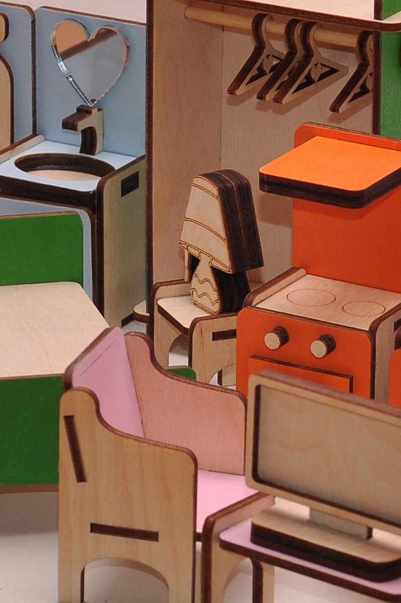 KOLOROWE MEBELKI Z DREWNA DLA LALEK DO DOMKU WYPOSAŻENIE DOMKU DLA LALEK Marka inna