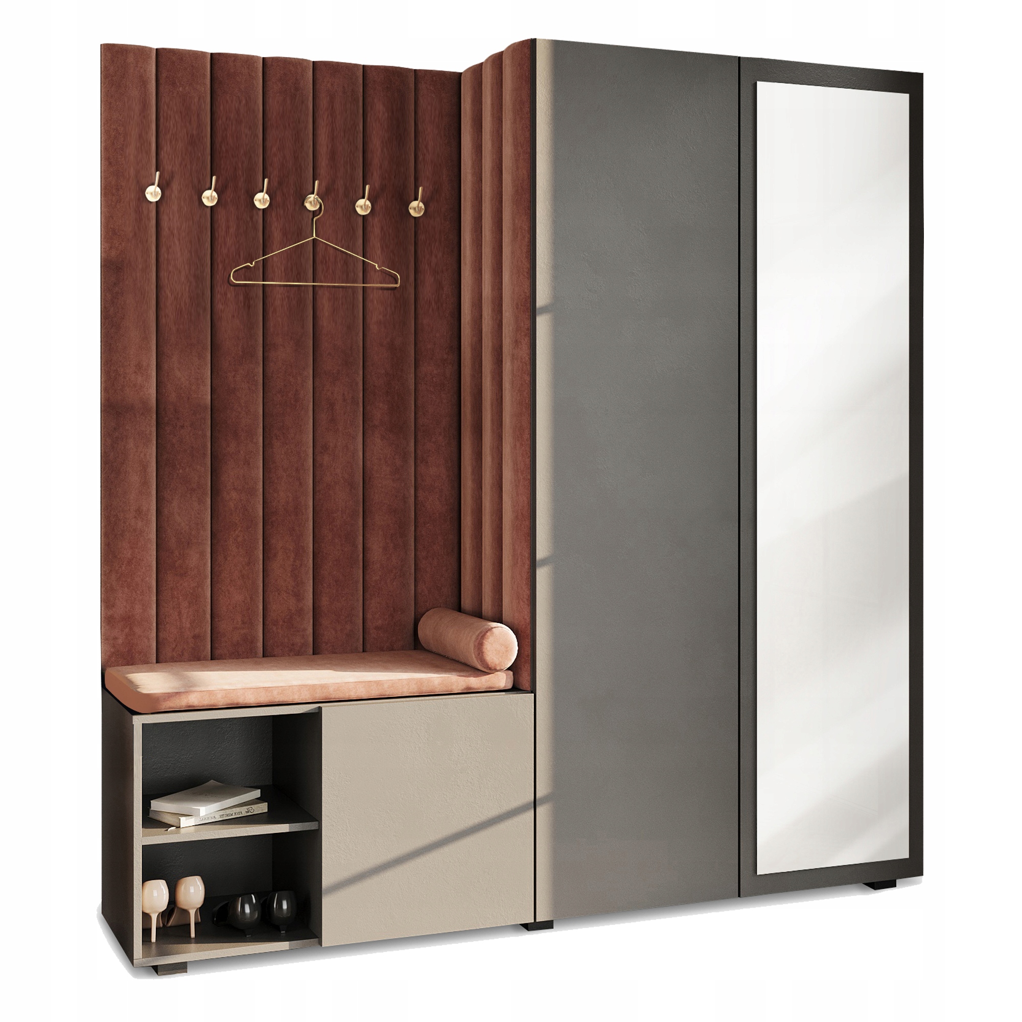 Šatna Předsíň Šedá Do Předsíně Se Sedákem Zrcadlo Zlatá PTO63