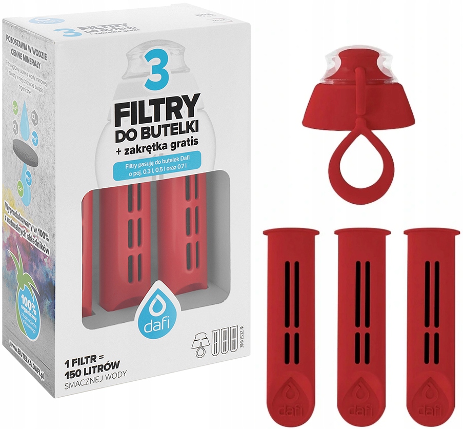 3pak filtrów do butelki DAFI + zakrętka KOLORY