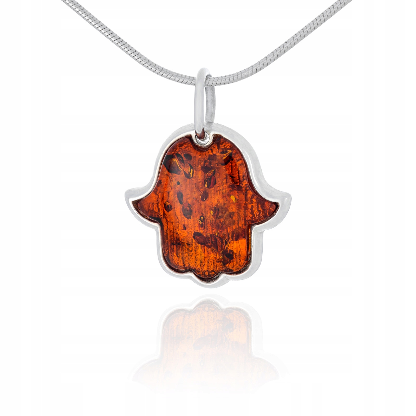 Stříbrný přívěsek Náhrdelník Ruka Fatimy s Jantarem