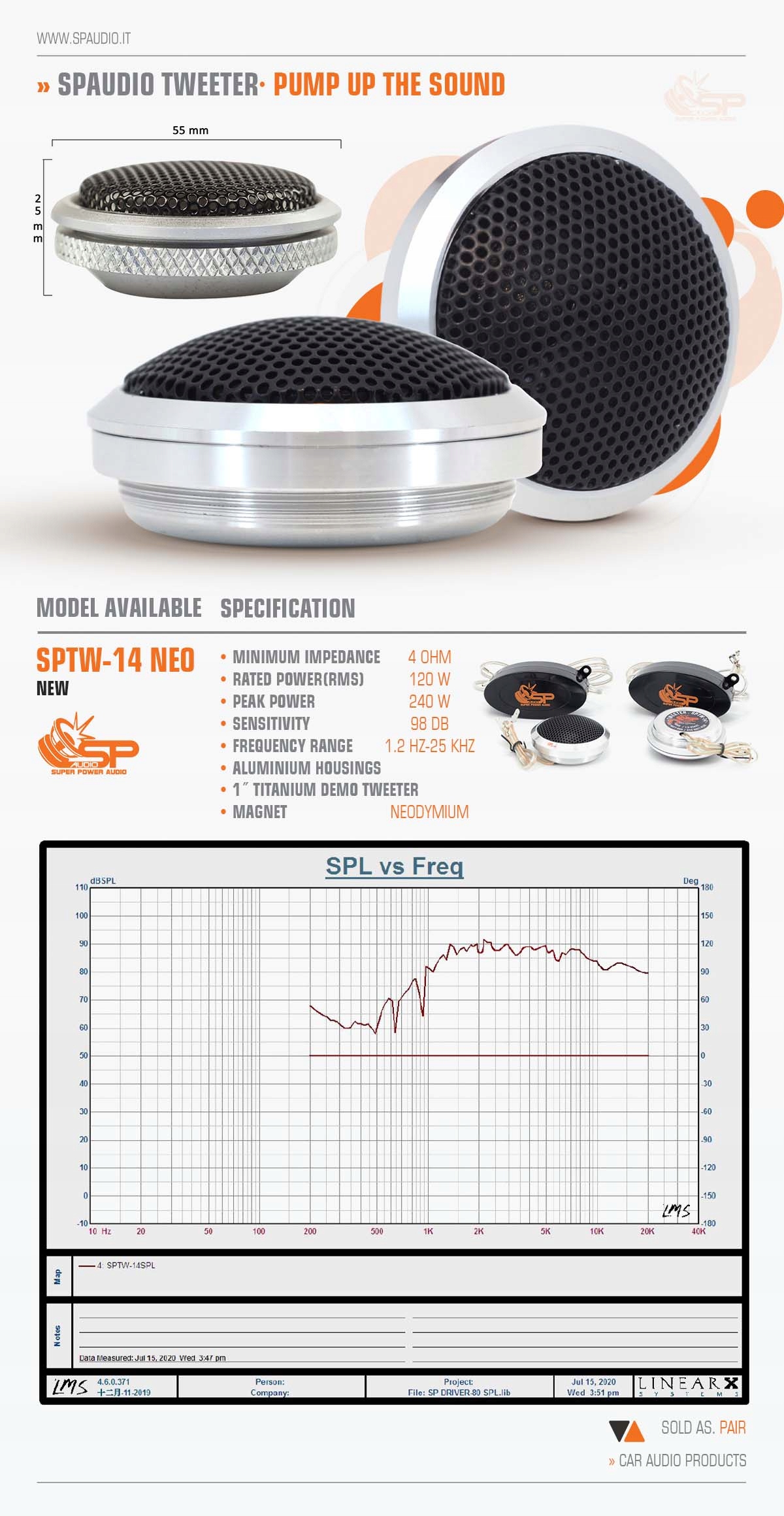 Głośnik wysokotonowy Sp audio SP-TW14 240W Model SPTW14