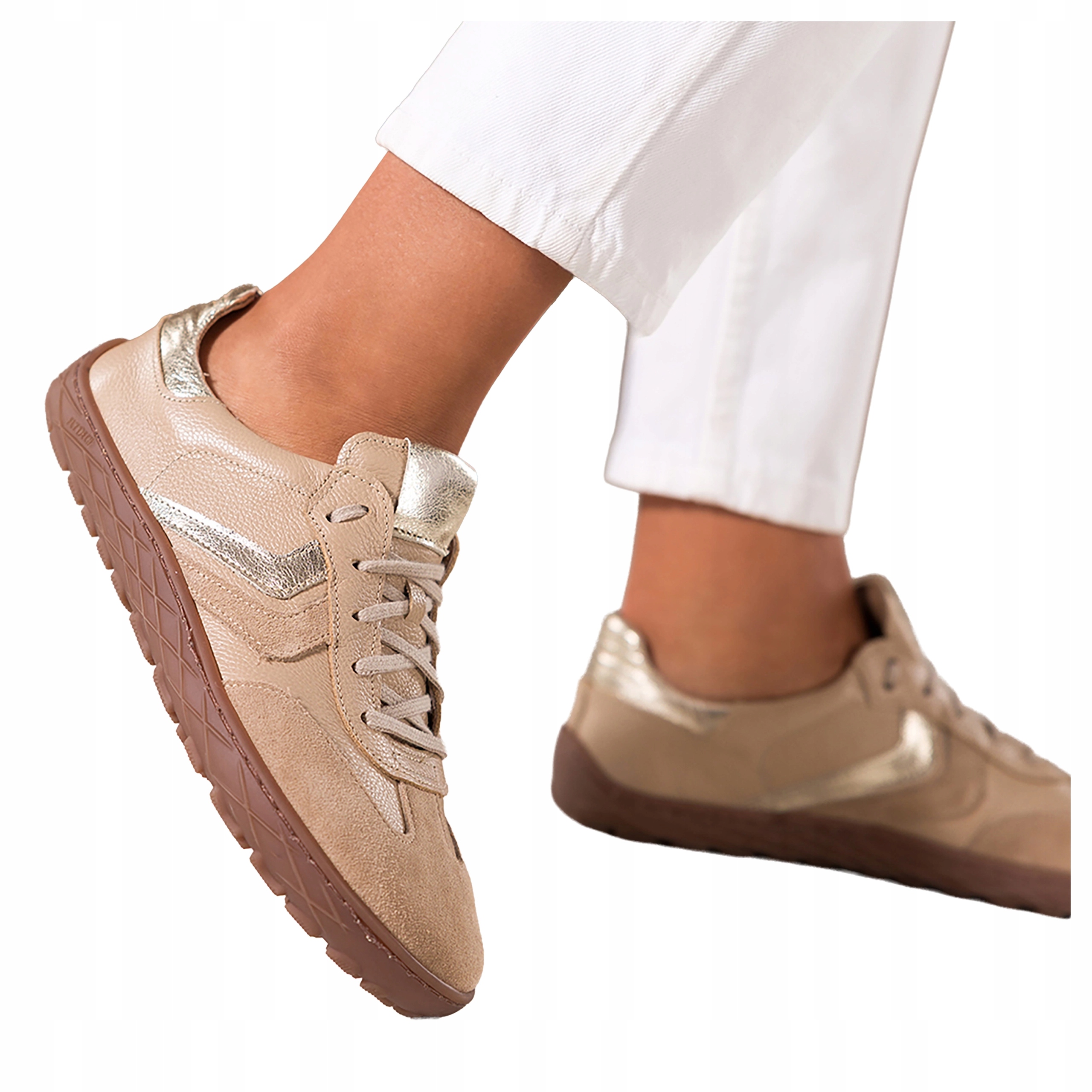 Béžové dámské módní tenisky Barefoot Elastické Šněrovací Kožené vel. 37