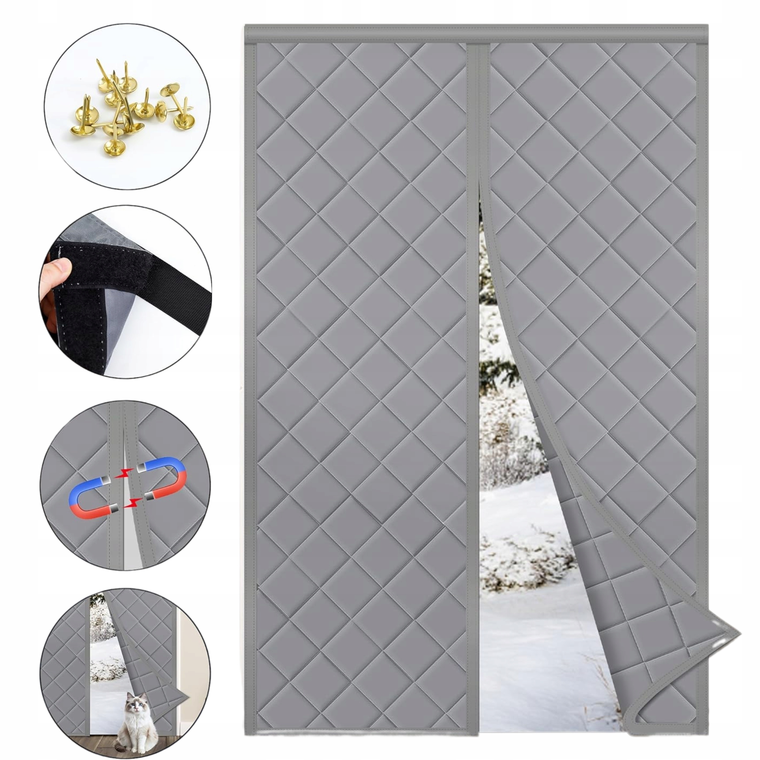 Zasłona Kurtyna Termiczna Izolacyjna Magnetyczna Do Drzwi 90x200cm Szara
