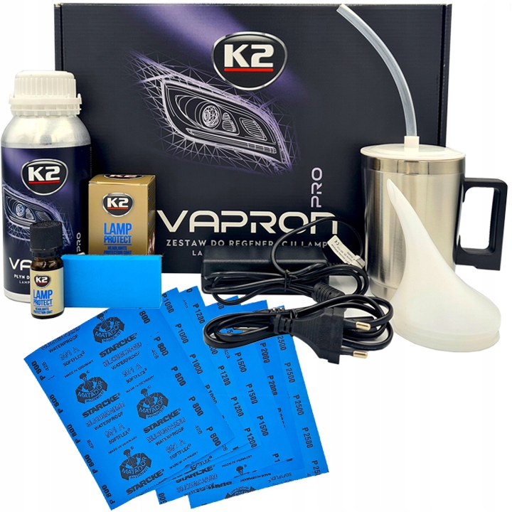 K2 VAPRON Zestaw do Regeneracji Lamp reflektorów czajniczek + papiery
