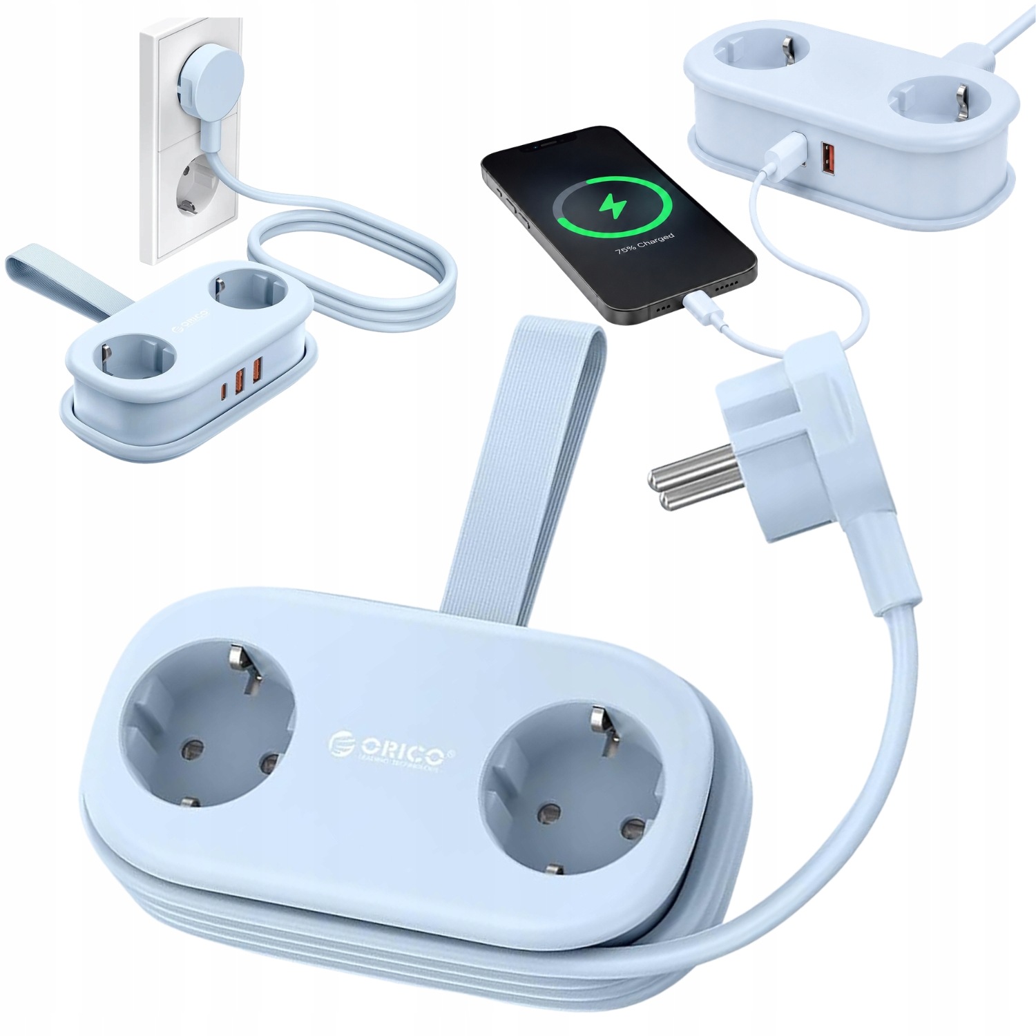 Listwa zasilająca przedłużacz Orico 65W 2xAC 2xUSB-A 2xUSB-C niebieska