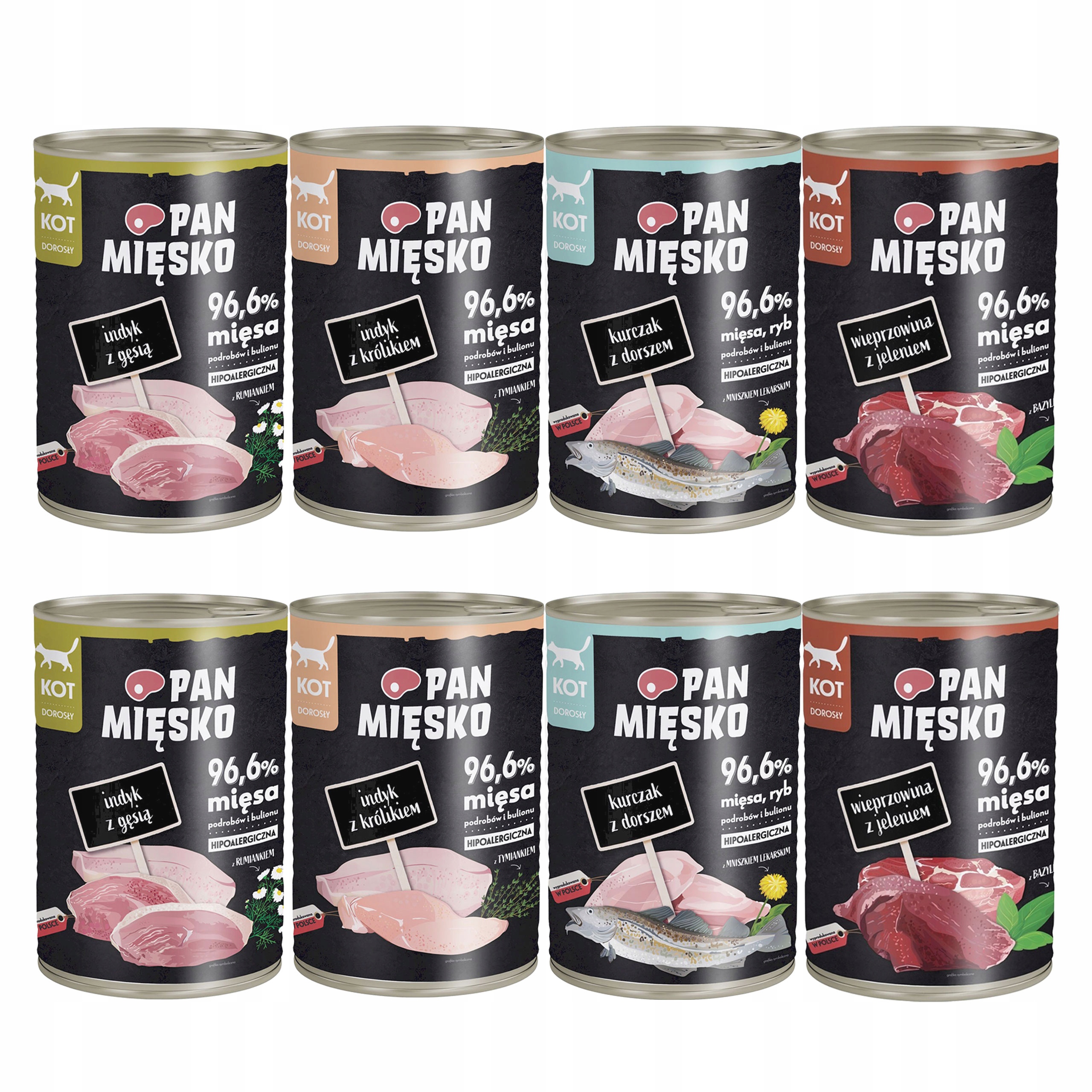 Levně Pan Mięsko Bezobilné Krmivo pro kočky pro kočky mix chutí 8 x 400 g