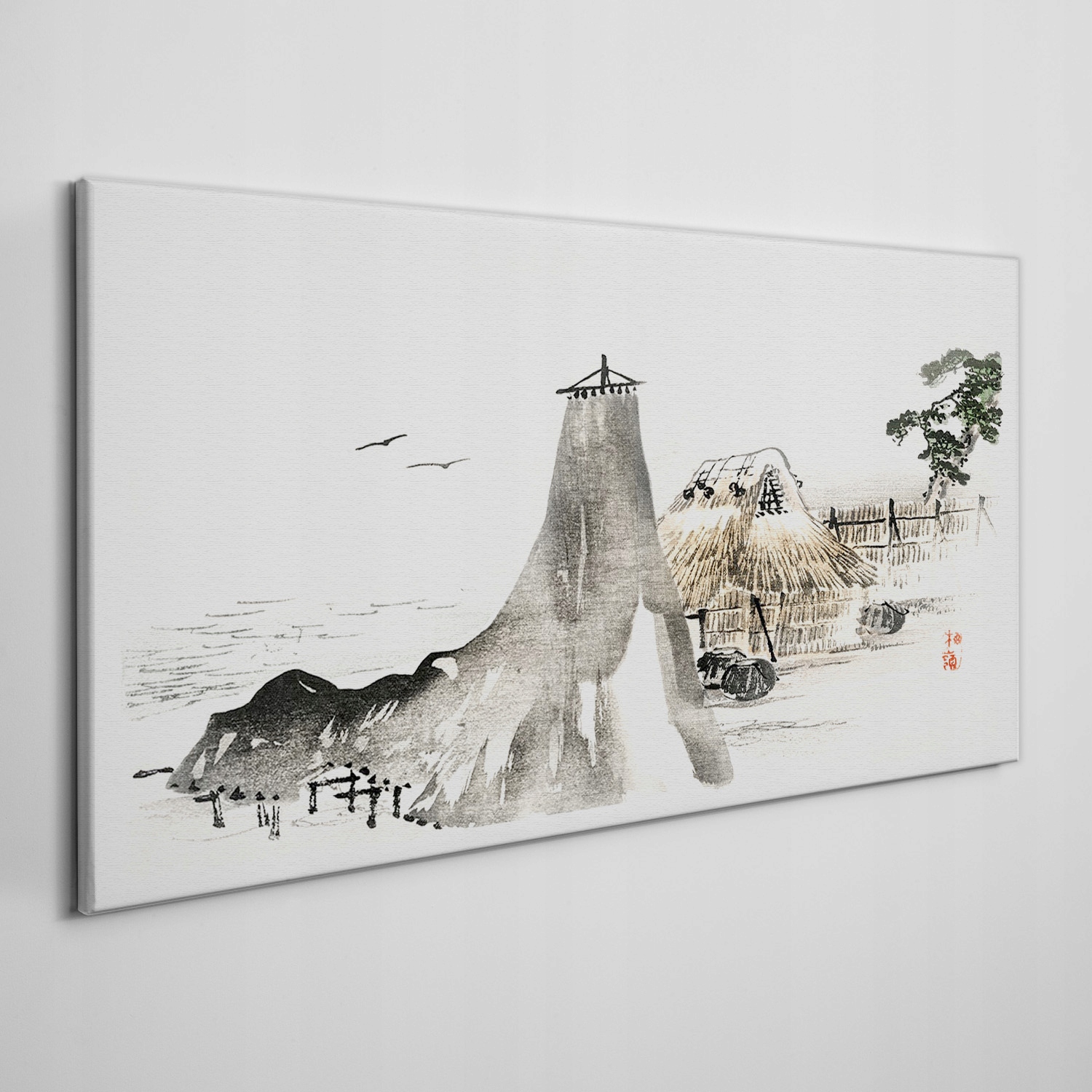 

Obraz na płótnie Chata drzewo morze ptaki 120x60