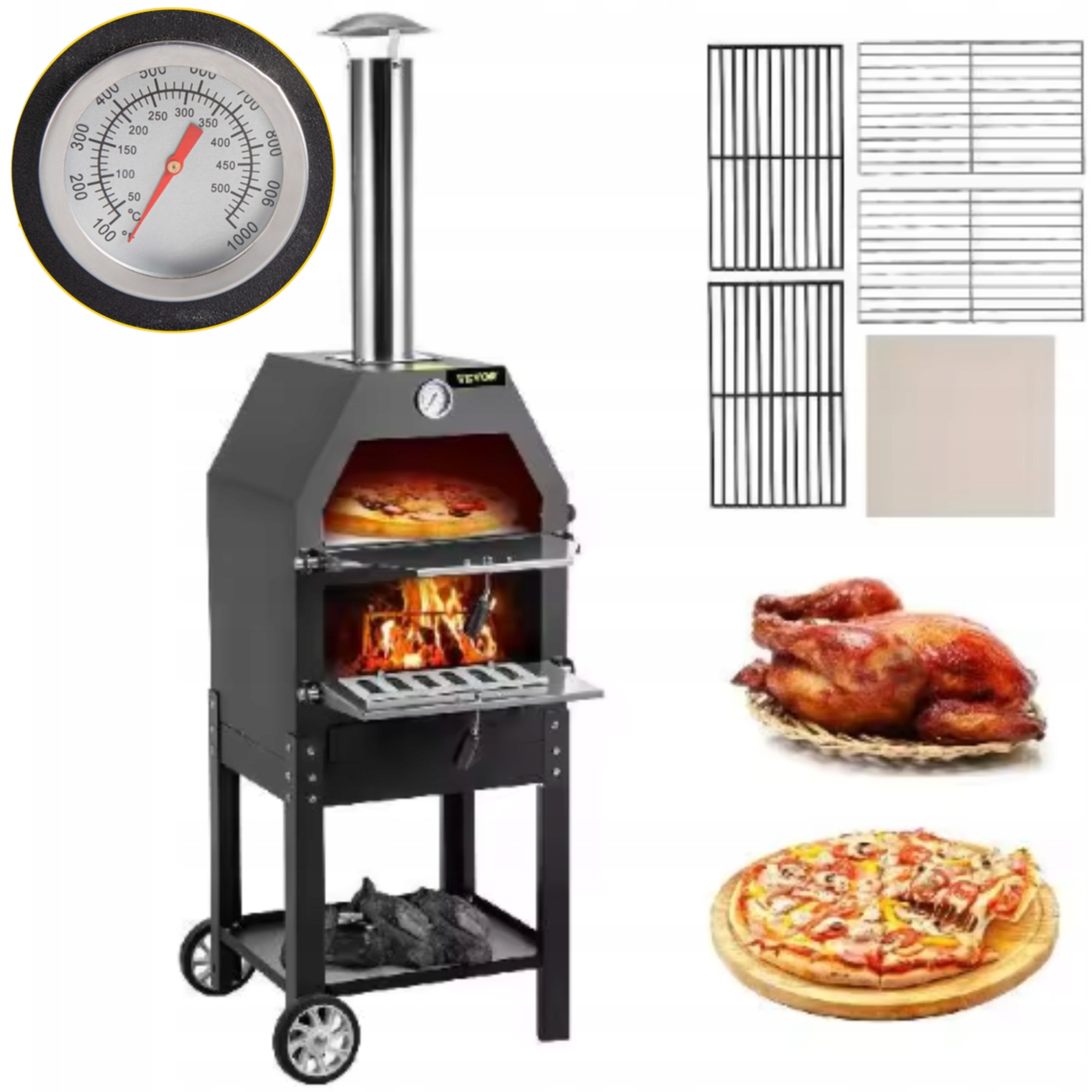 Kamna na dřevěné uhlí na pizzu, chléb, perforovaný opalovací gril