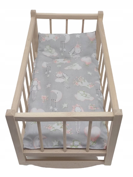 KOŁYSKA DLA LALEK DREWNIANA DLA LALKI +POŚCIEL 3EL