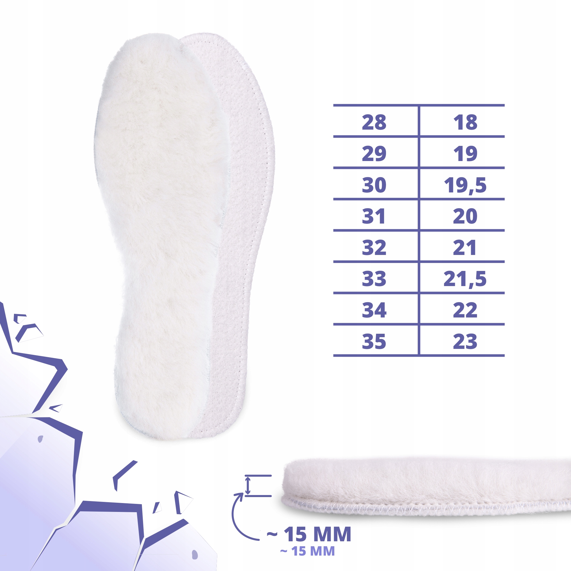 Ocieplane wkładki do butów na zimę wełna owcza 35 Rozmiar 35