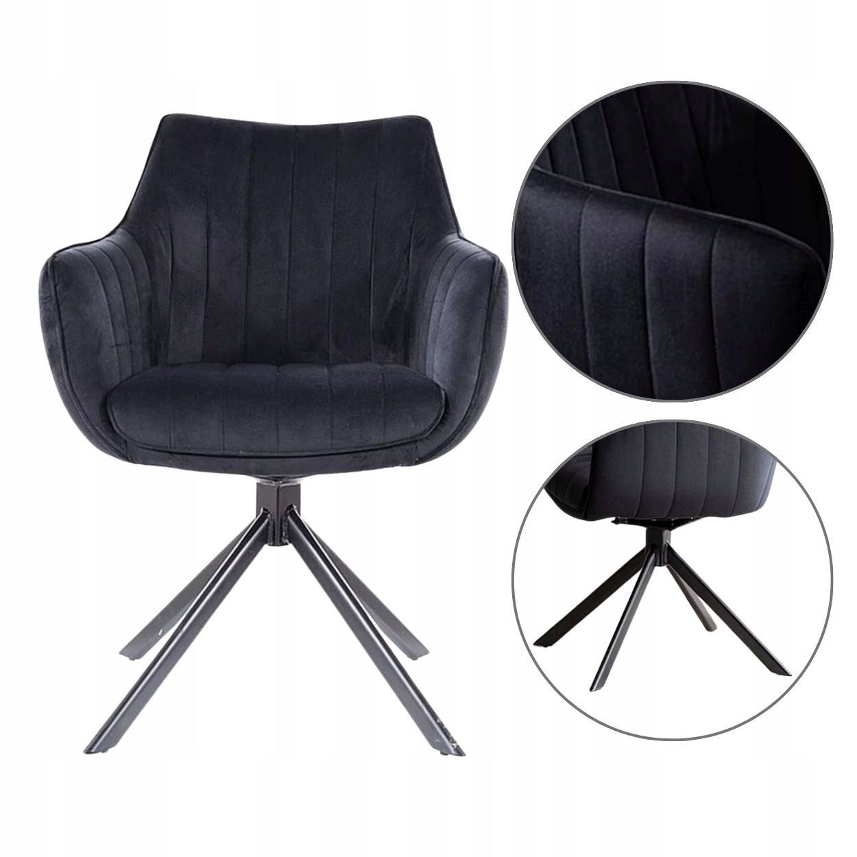 Otočné velúrové kreslo do jedálne a obývacej izby Azalia Velvet čierne
