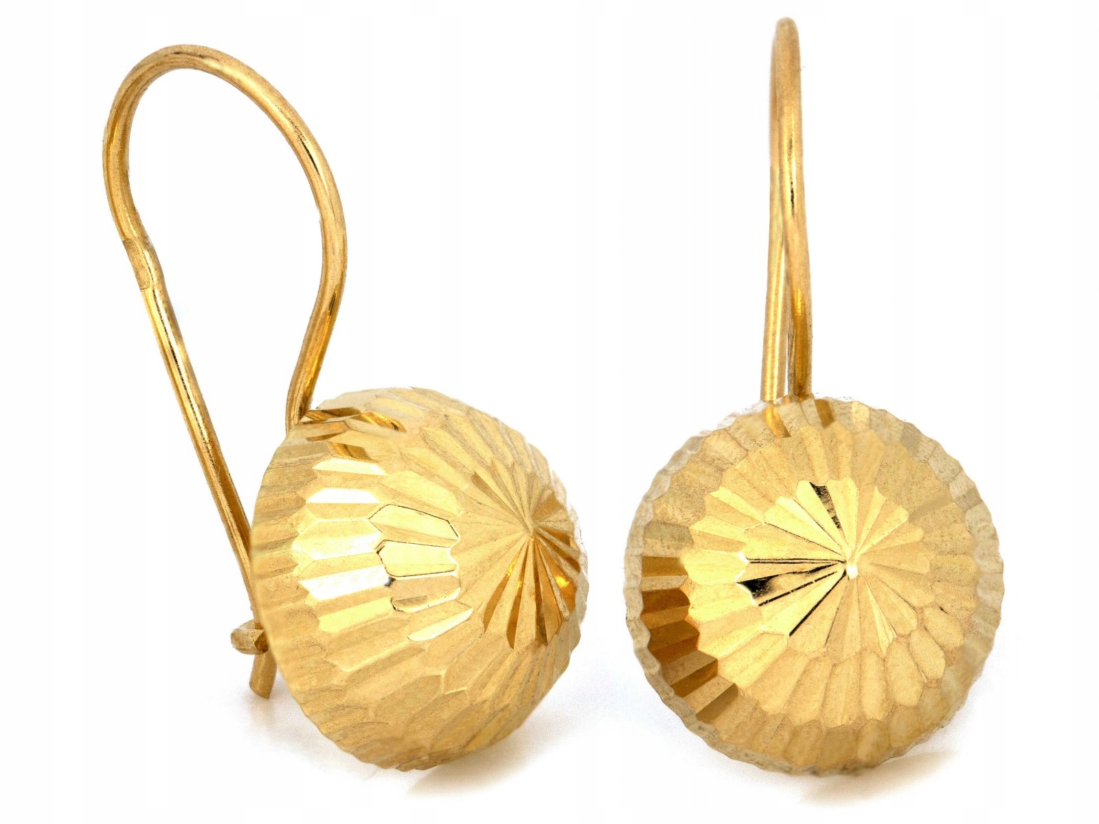 Zlaté 585 klasické polokoule s diamantovými náušnice na biglu 2.58 g jako dárek