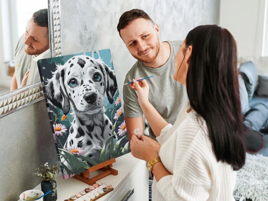 Malování Podle Čísel Pes Květiny Barevná příroda Dalmatin XXL 40x60cm