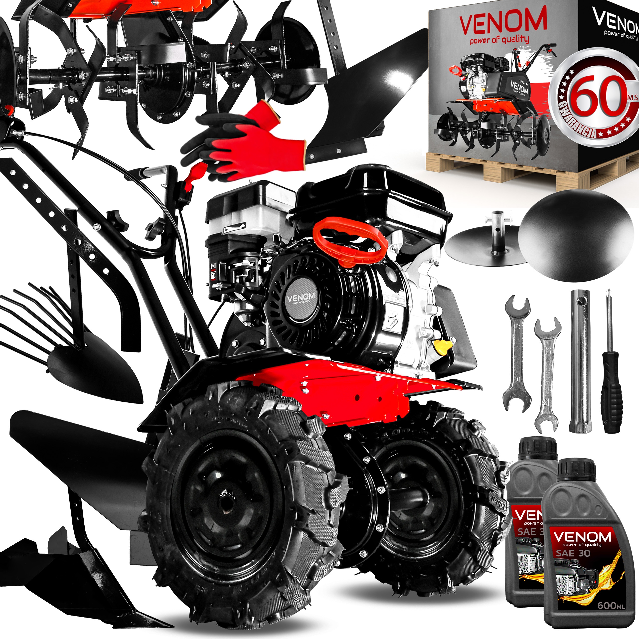 Výkonný Benzínový Kultivátor Kypřič Půdy Velká Pluhová Kola Sada Gigant Pro