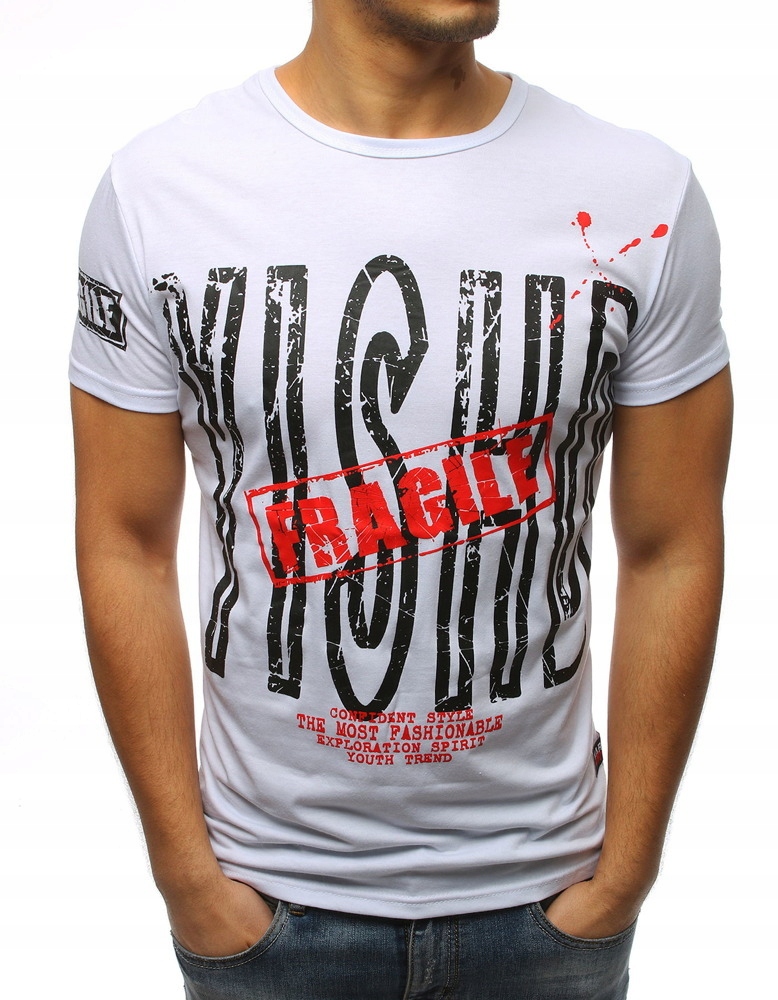

T-shirt Męski Z Nadrukiem Biały rx3176 - M