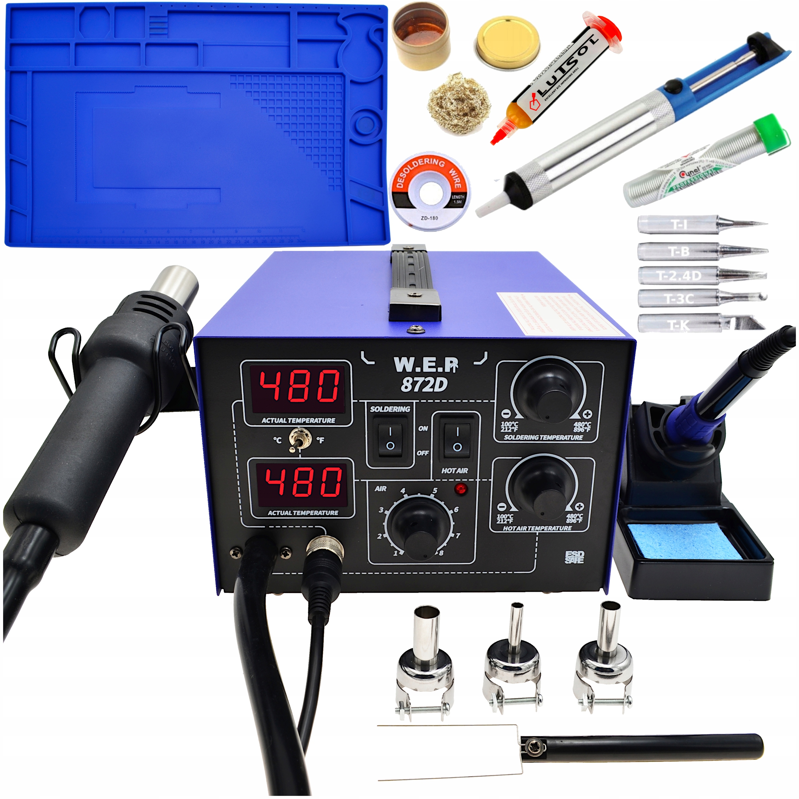 Stacja lutownicza Hotair Wep 872D 2w1 660W Grot 900M Flux 223 Odsysacz Mata