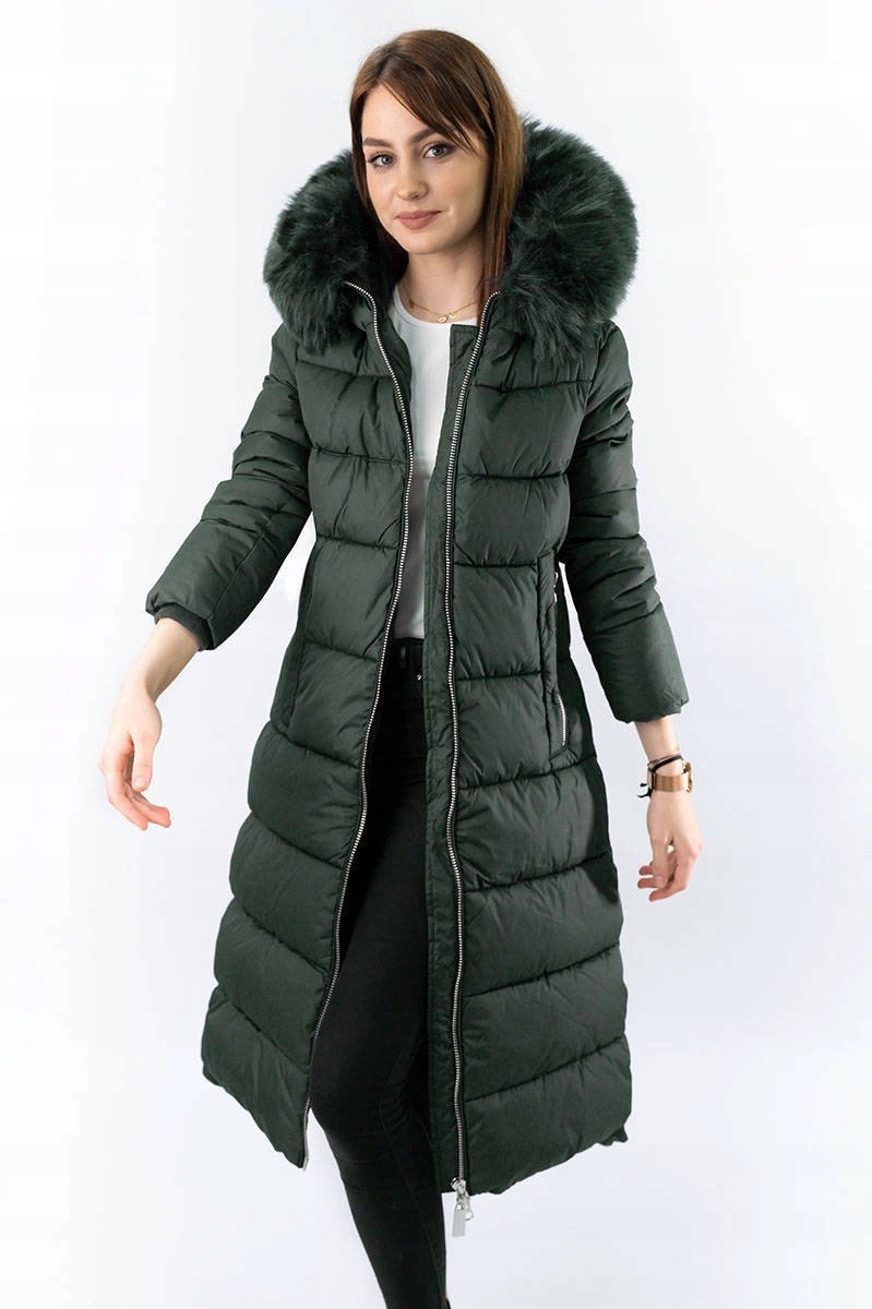 Dlouhá Bunda S Kapucí Zima 7688 Zelená XXL (44)
