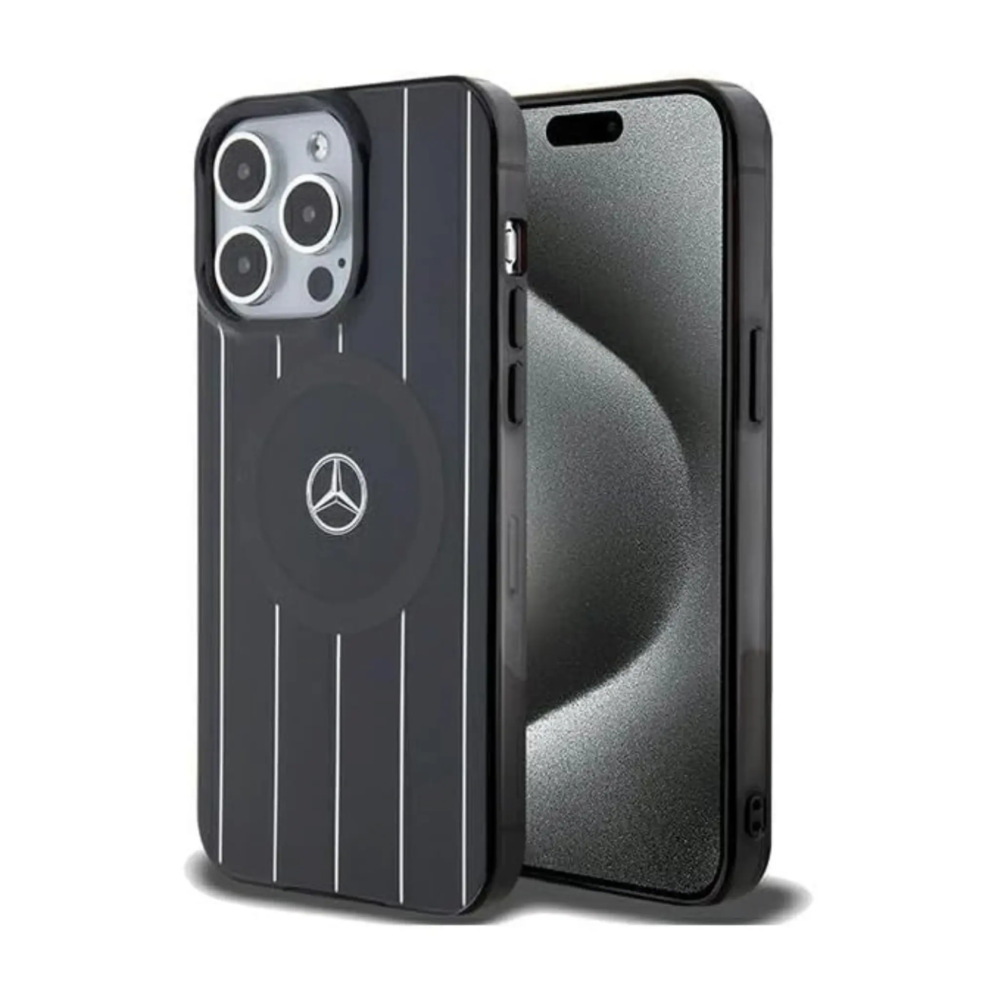 Mercedes Dwuwarstwowe etui Crossed Lines, czarne iPhone 15 Pro