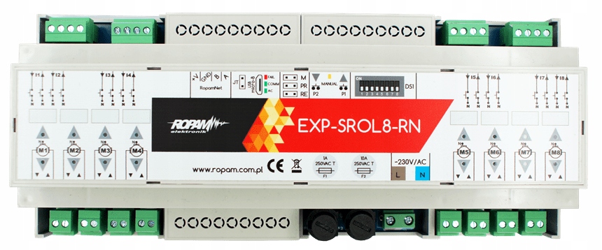 EXP-SROL8-RN PRZEWODOWY STEROWNIK ROLET ŻALUZJI SZYNA DIN 8 WYJŚĆ NEO ROPAM Marka Ropam