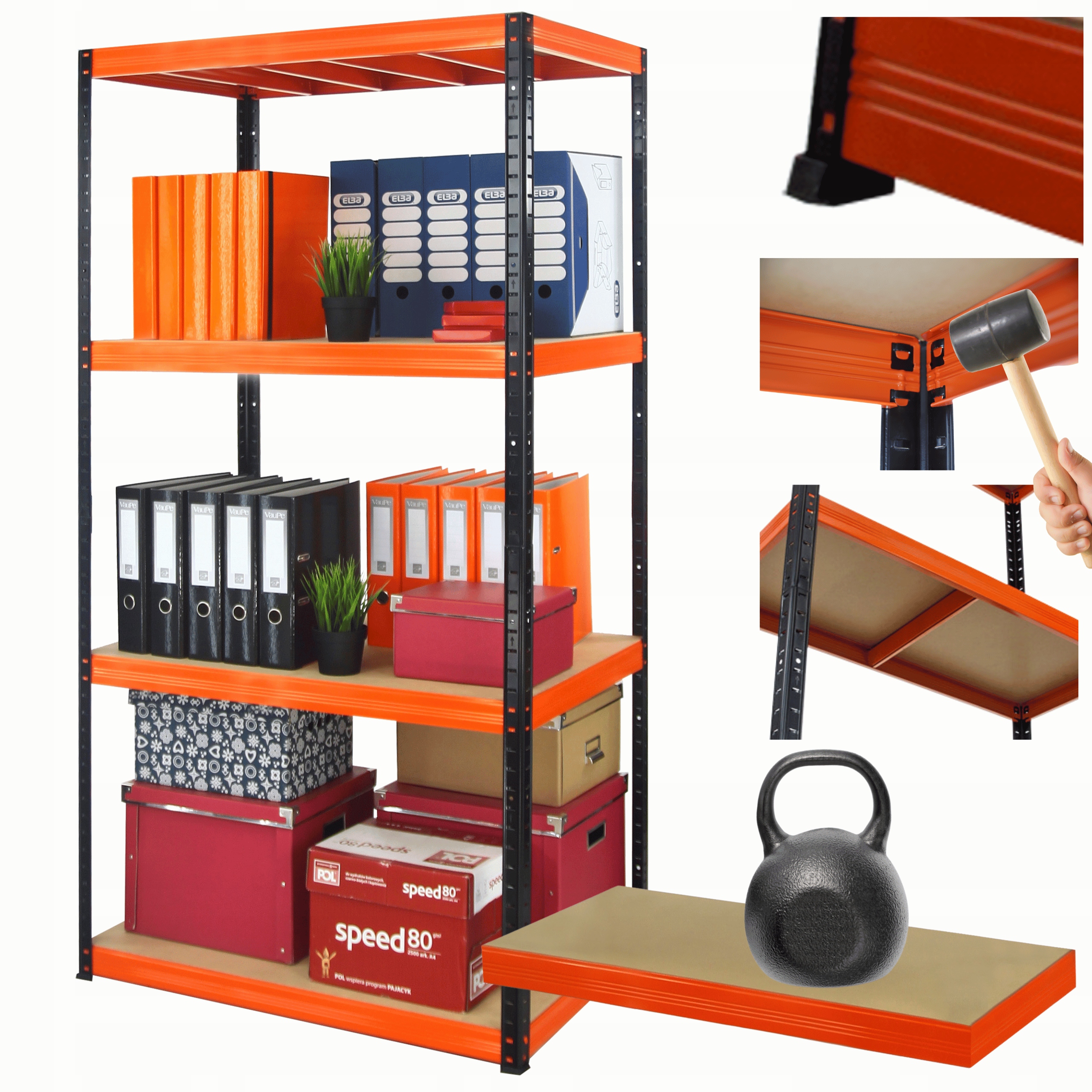 Kovový skladový regál s garážovým stojanom Helios 180x110x40 cm 4Px175 kg Pl