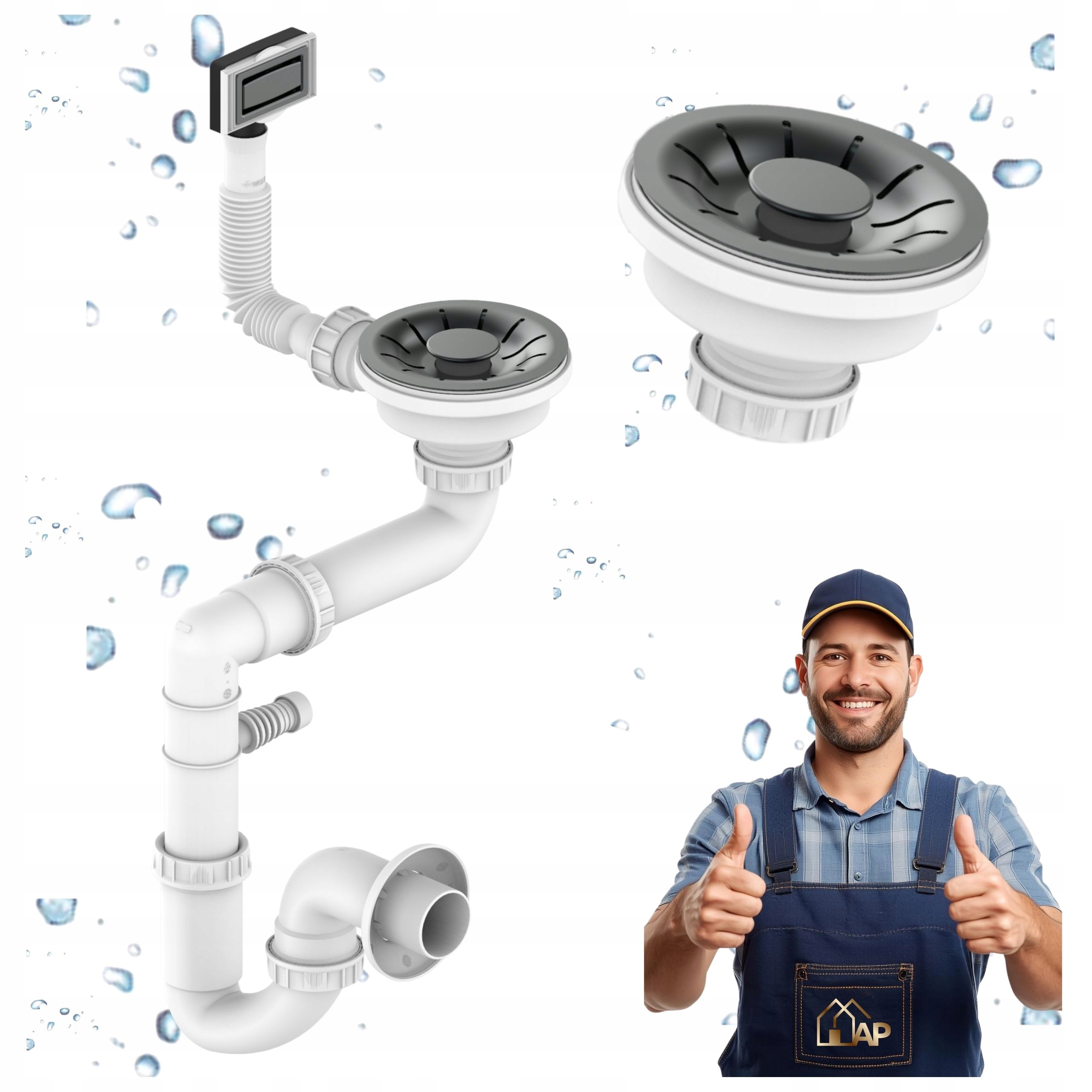 Sifon do dřezu Jednokomorový Odtok Černý Šetřící místo