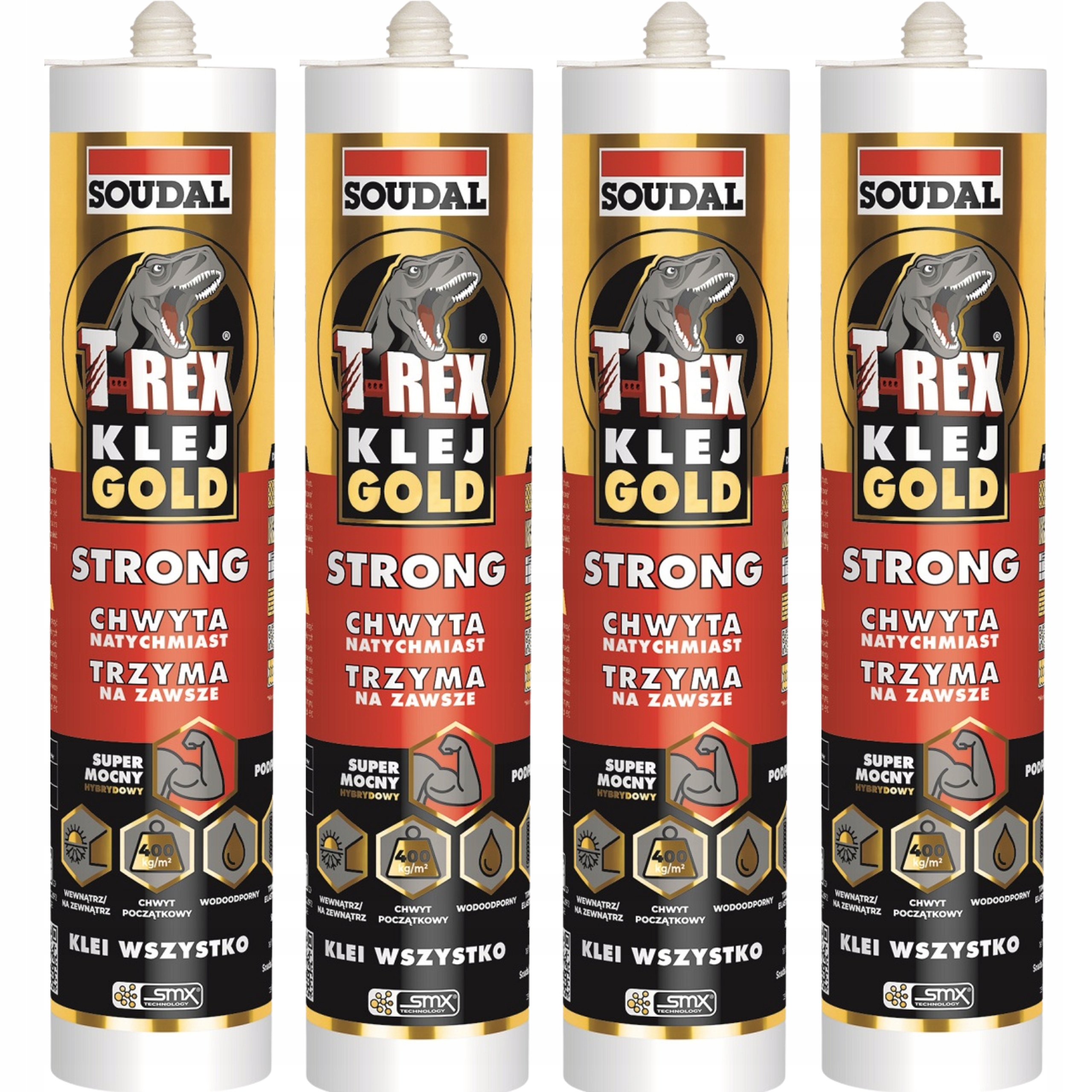 4 x Klej Montażowy T-rex gold strong Soudal 290 ml Biały Mocny Uniwersalny