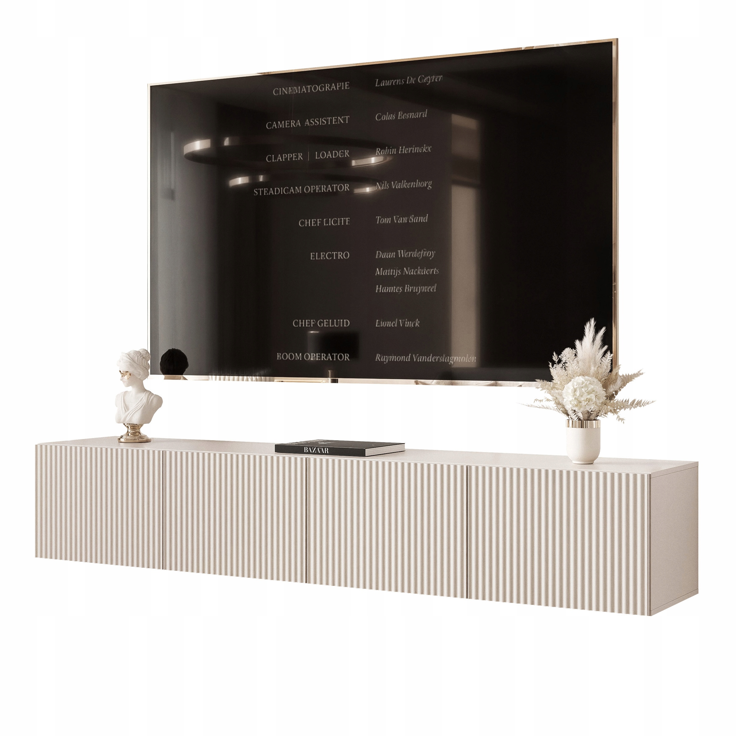 Závěsná Rtv skříňka Angel 200 cm rýhovaná s Led osvětlením