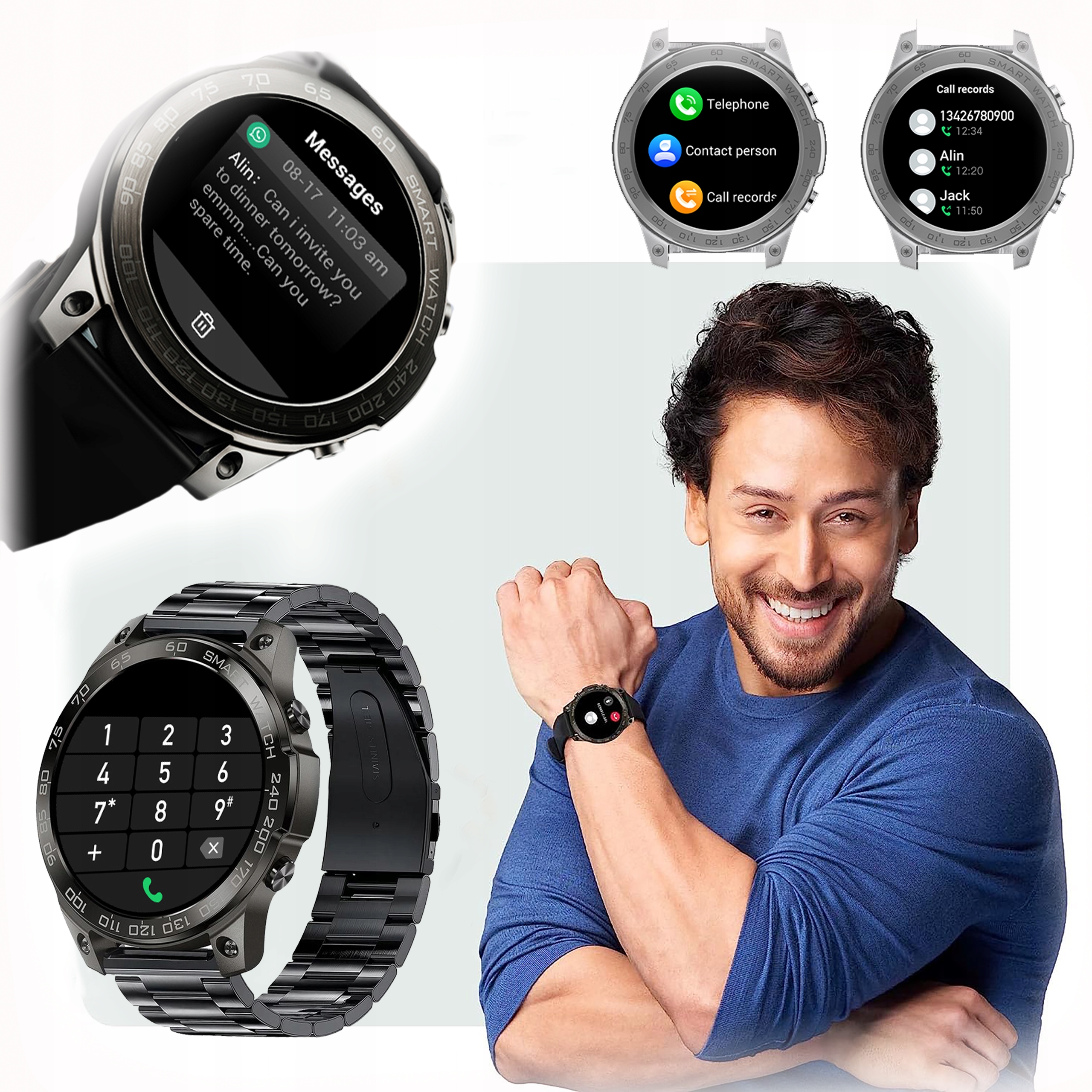 CZARNY SMARTWATCH ZEGAREK MĘSKI AMOLED SPORT PULS ROZMOWY SMART WATCH PL Kolor czarny